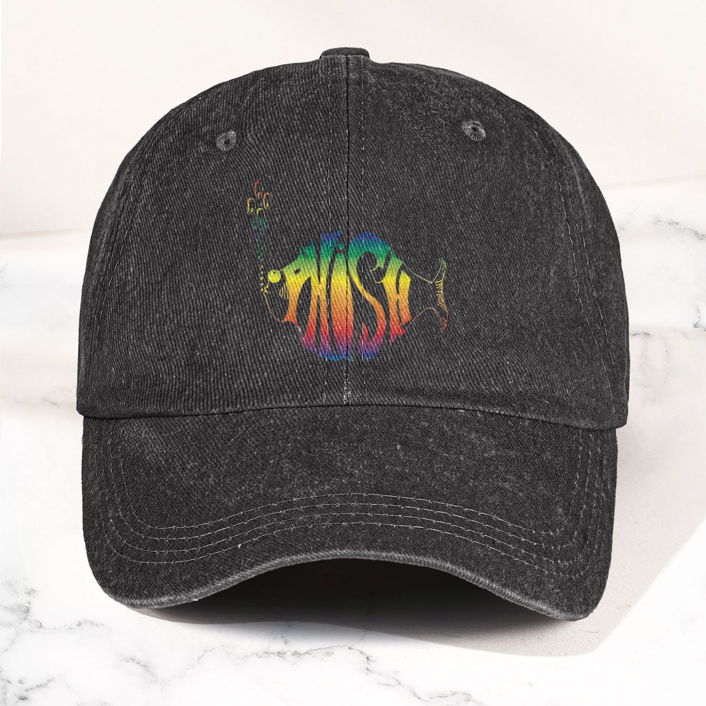 Phish Rainbow Fish Logo Denim Cap – Retro Music Phish Cap Gift For Dad (With Box)