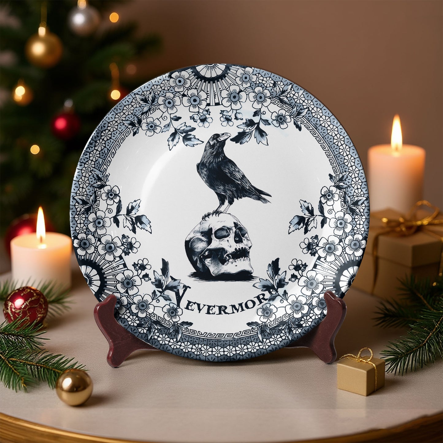 Edgar Allan Poe Raven Ceramic Plate – Nevermore Gothic Decor