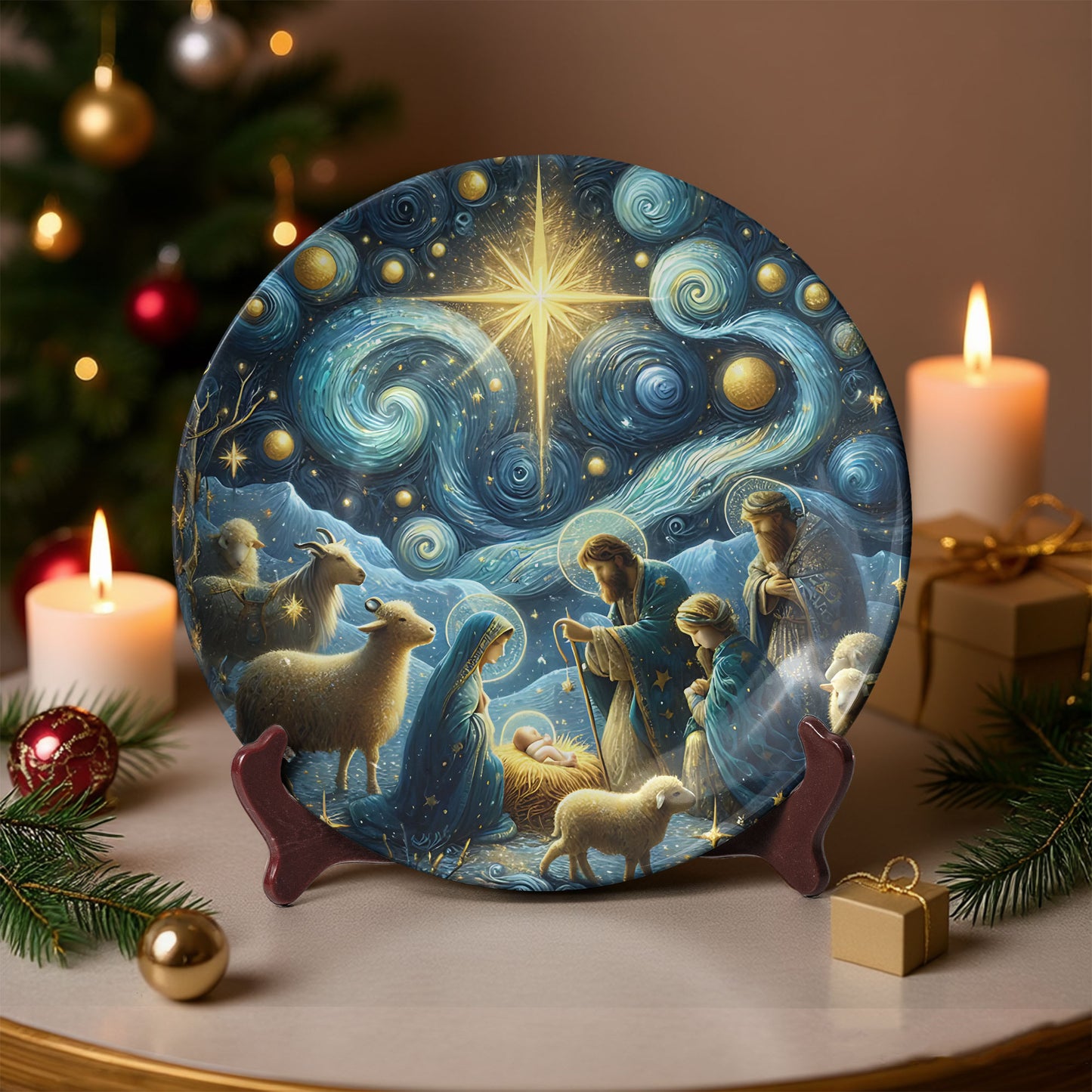 Nativity Scene “Starry Night” Christmas Ceramic Plate