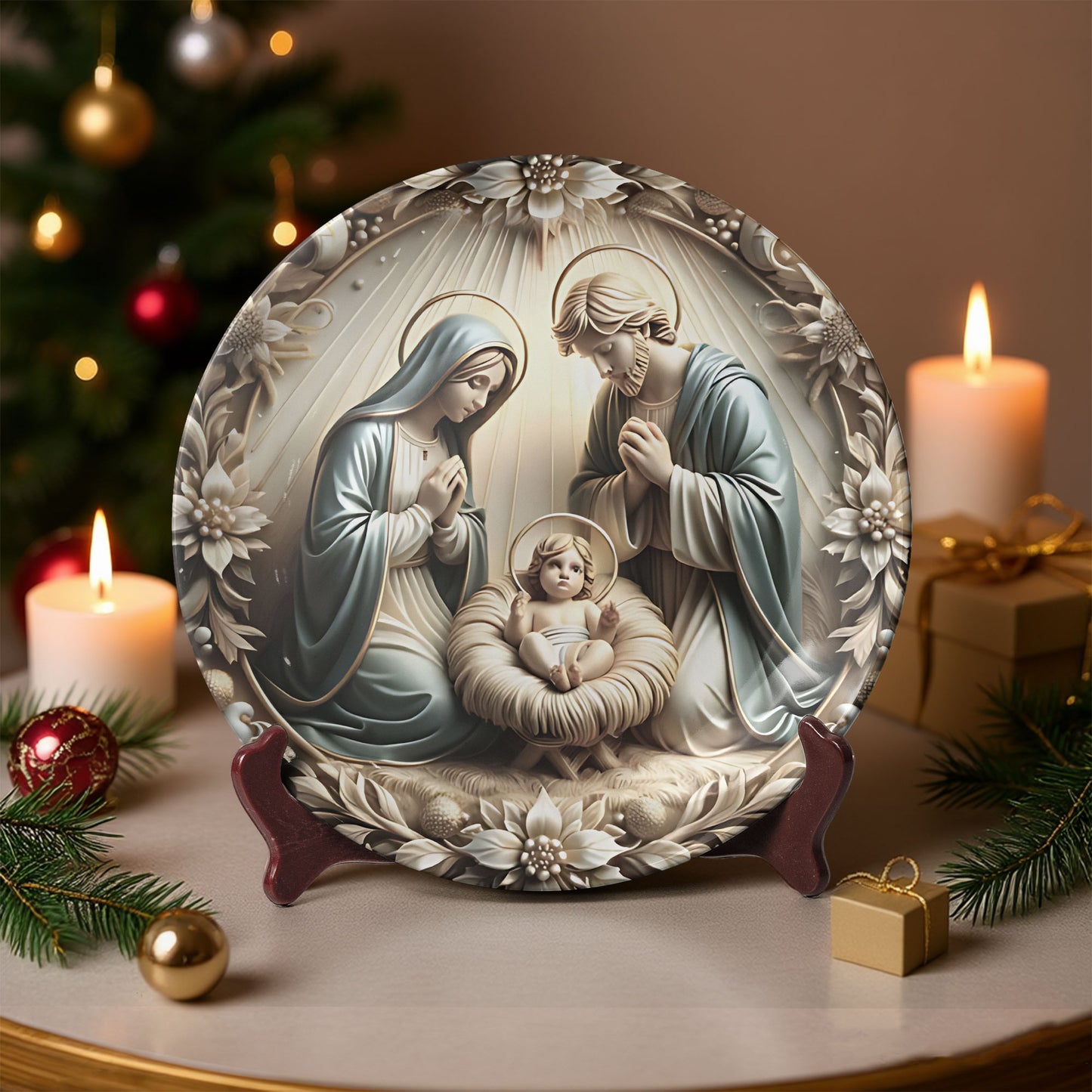 Holy Family Nativity Scene Decorative Plate – Christmas Art Collectible