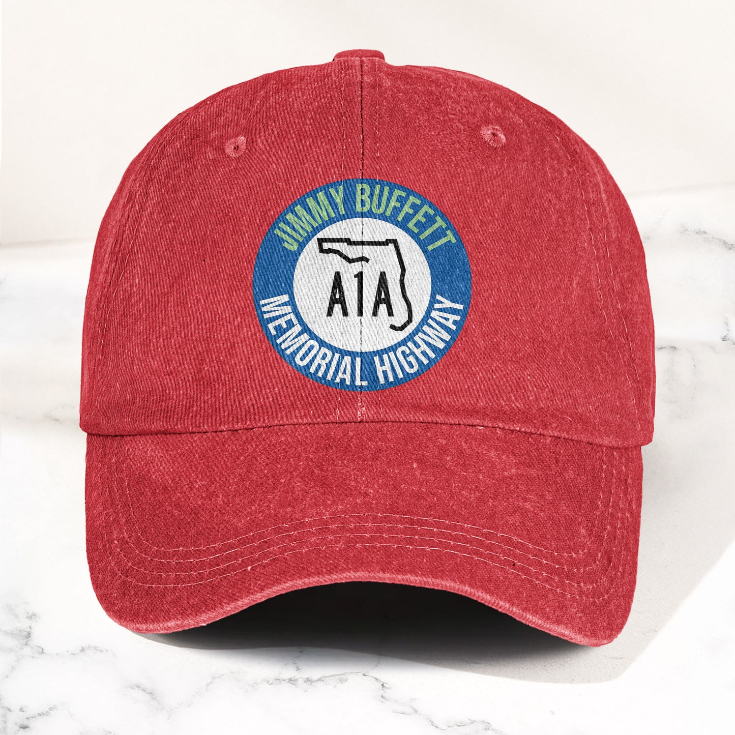 Jimmy Buffett A1A Memorial Highway Denim Cap – Retro Jimmy Buffett Tribute Dad Hat (With Box)