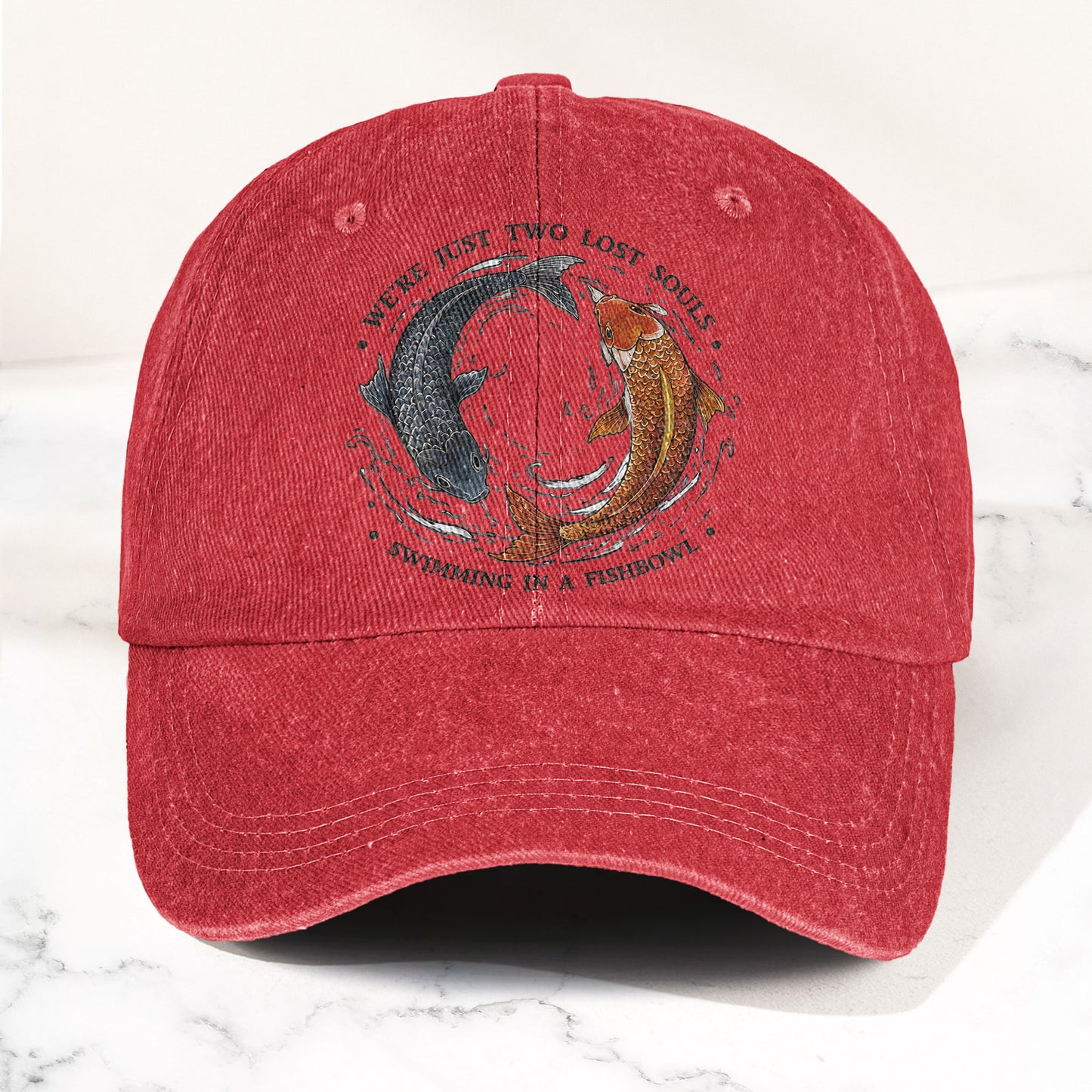 Pink Floyd We're Just Two Lost Souls Swimming In A Fish Bowl Vintage Denim Cap – Retro Dad Cap (With Box)