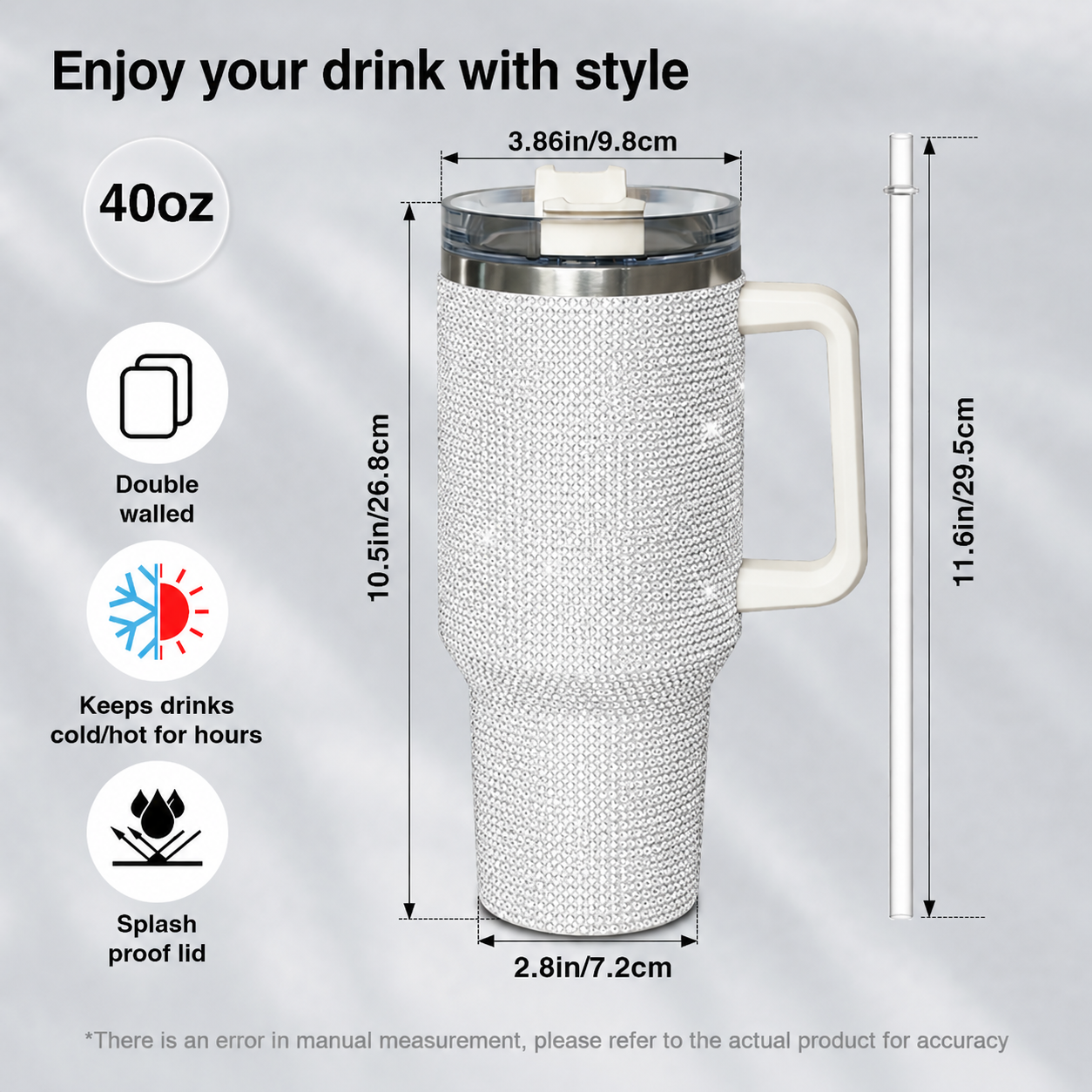 AC/DC 40oz Rhinestone Insulated Tumbler with Handle - Rock Band Stainless Steel Travel Mug with Straw and Lid