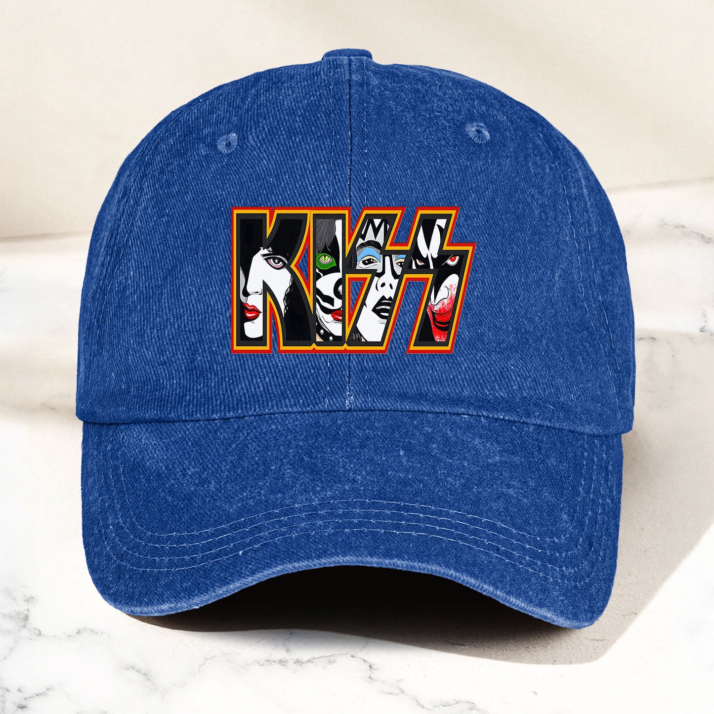 KISS Denim Dad Cap – Iconic Face Collage Logo Design ( With BOX)