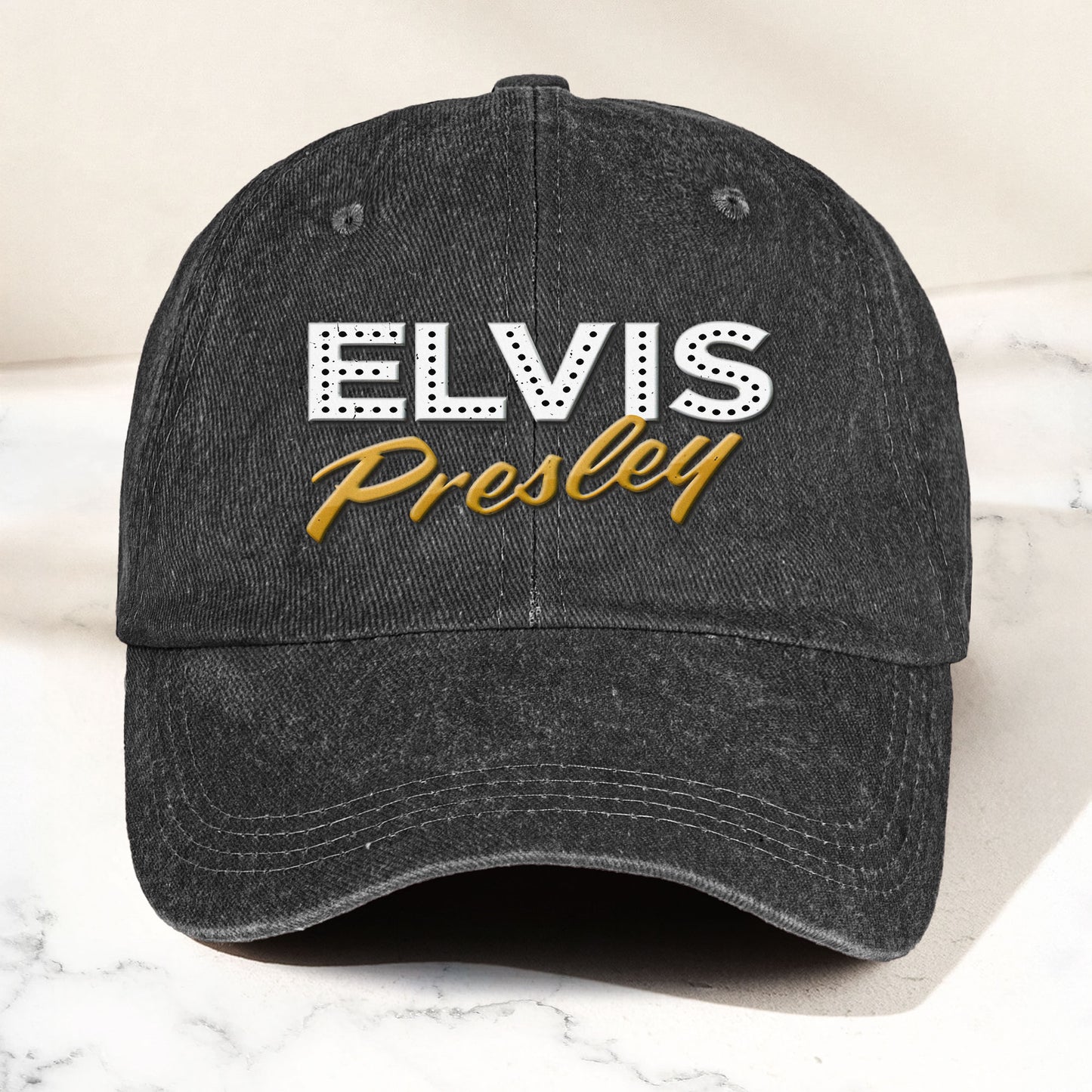 Elvis Presley Denim Dad Cap – Classic Vegas Marquee Logo Design ( With BOX)