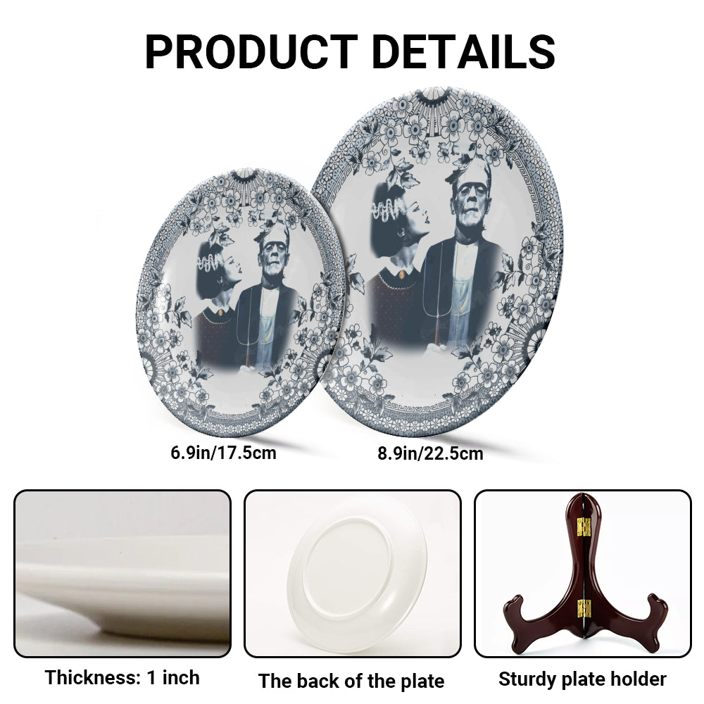 Vintage Horror Ceramic Plate – Frankenstein & Bride of Frankenstein