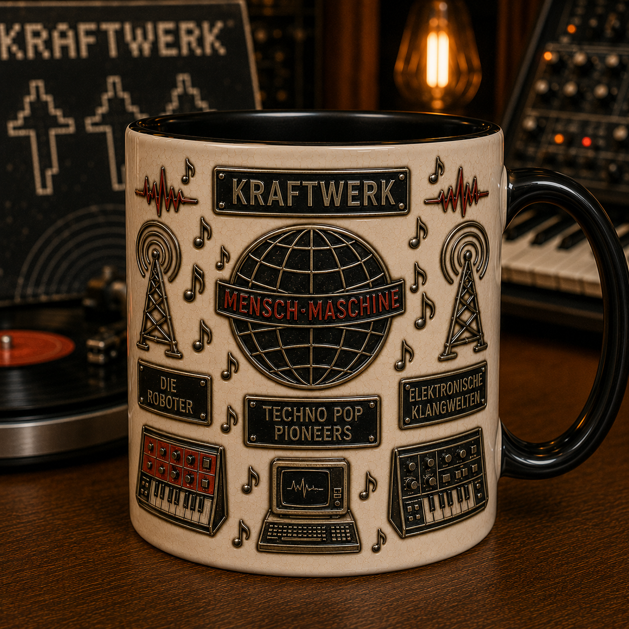 Kraftwerk Mug – Mensch-Maschine Electronic Music Ceramic Coffee Mug, Synthwave & Techno Fan Gift