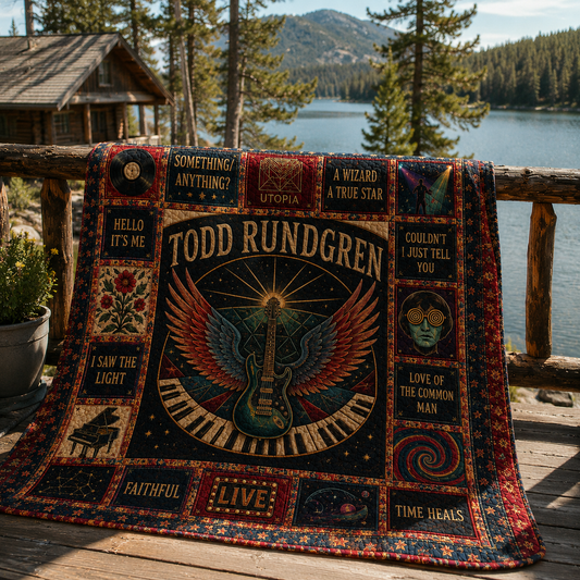 Todd Rundgren Quilt Blanket – Vintage Sherpa Throw, Progressive Rock Patchwork Blanket, Music Lover Gift, Cozy Bed Quilt
