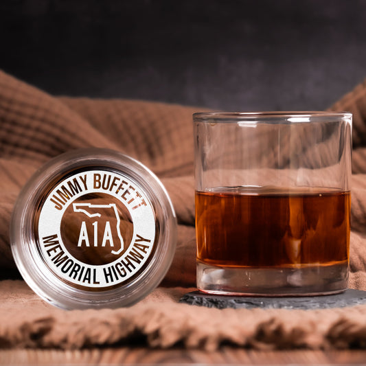 Jimmy Buffett A1A Engraved Whiskey Glass – Memorial Highway Design  ( With Gift Box )