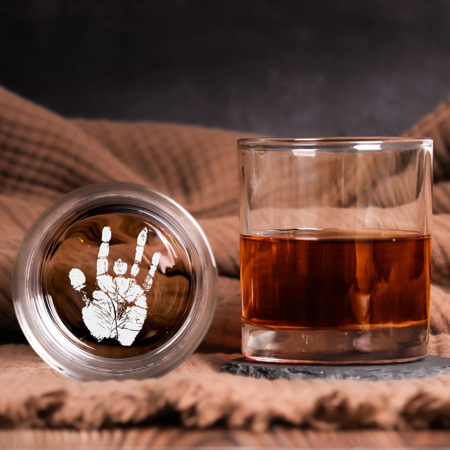 Jerry Garcia Handprint Engraved Whiskey Glass –  Iconic Hand Design ( With Gift Box )
