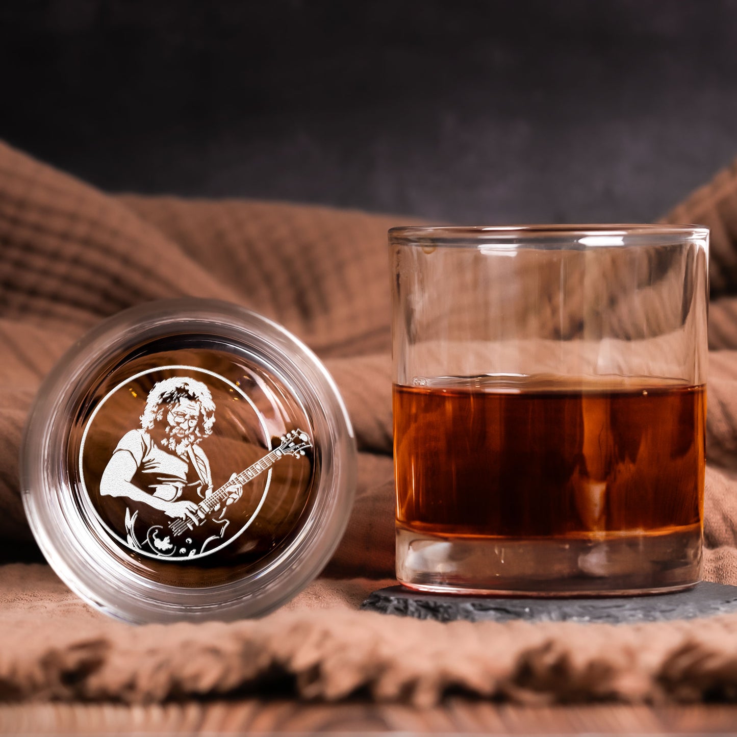 Jerry Garcia Inspired Engraved Whiskey Glass – Psychedelic Guitar Design  (With Gift Box)