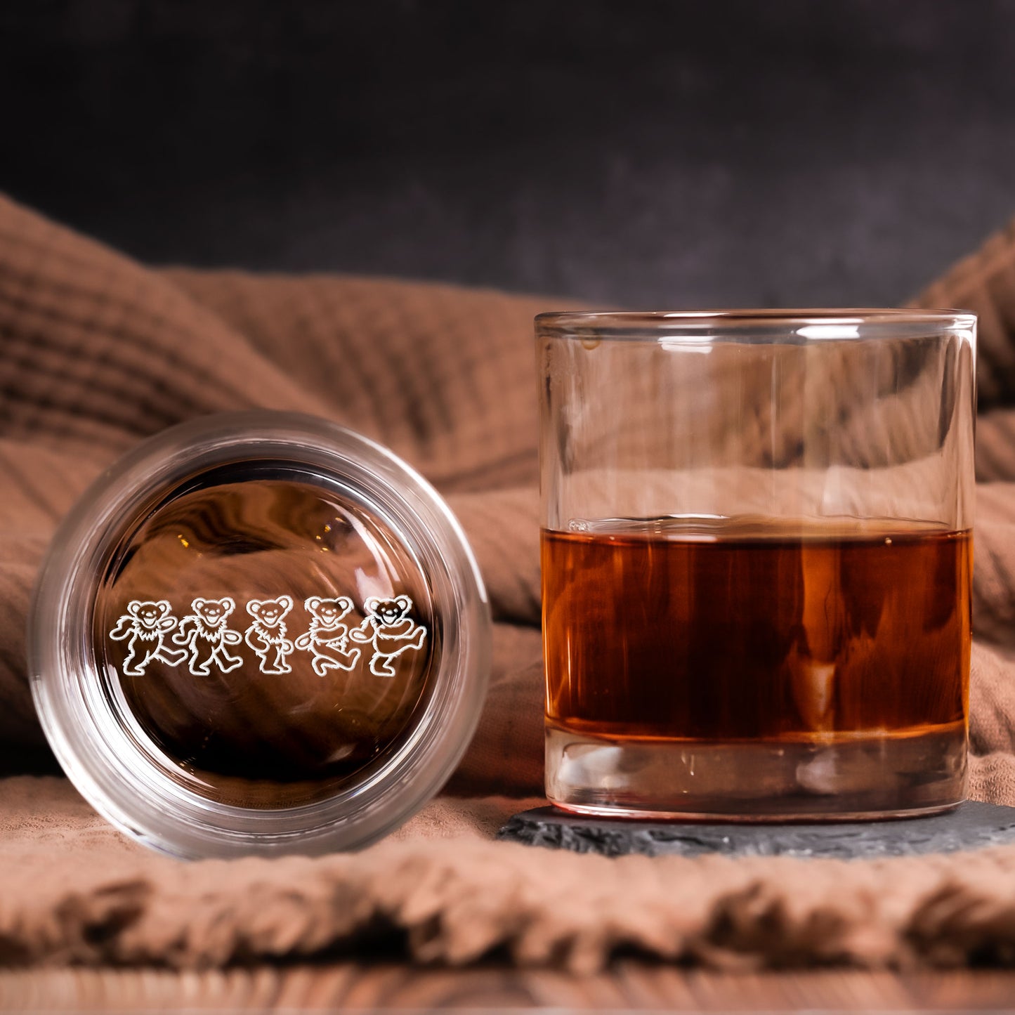 Grateful Dead Dancing Bears Engraved Whiskey Glass – Minimal Line Art Design ( With Gift Box )
