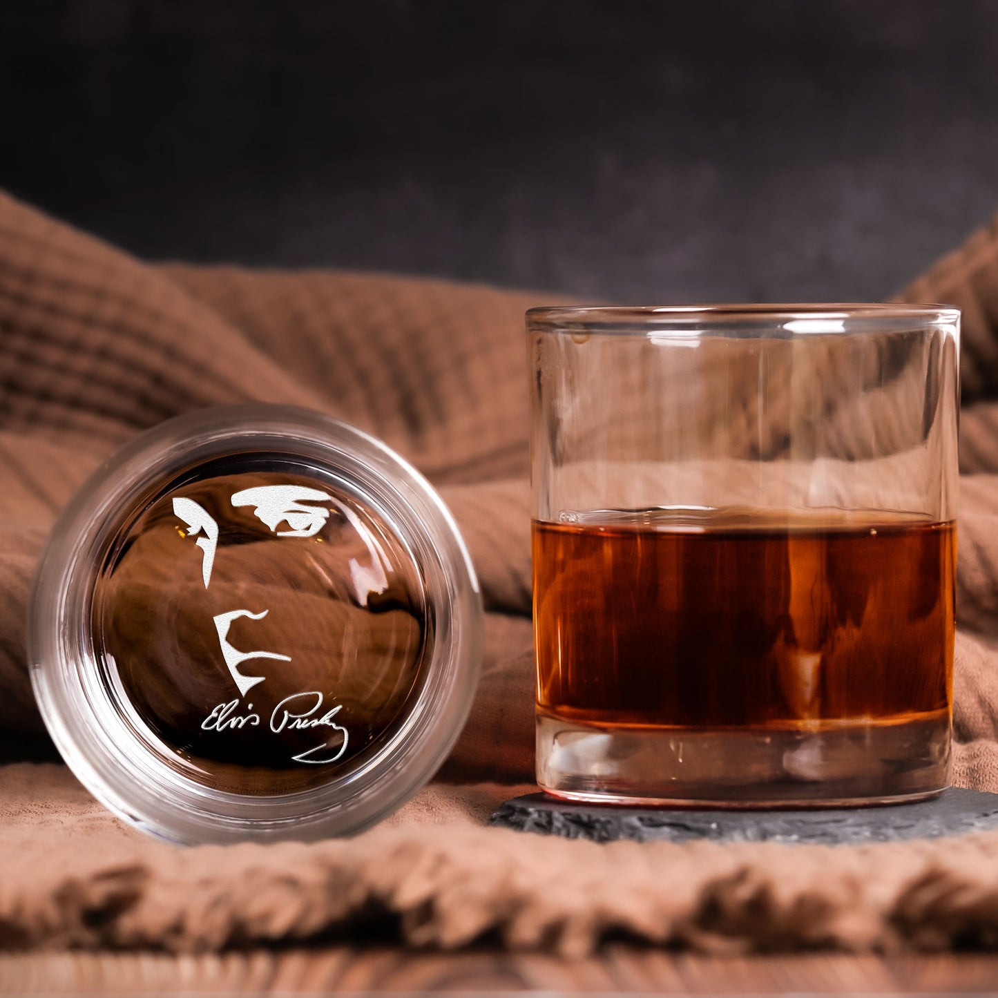Elvis Presley Inspired Engraved Whiskey Glass – King of Rock Design ( With Gift Box)