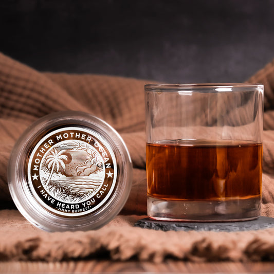 Jimmy Buffett Inspired Engraved Whiskey Glass – Mother Ocean Design ( With Gift Box)