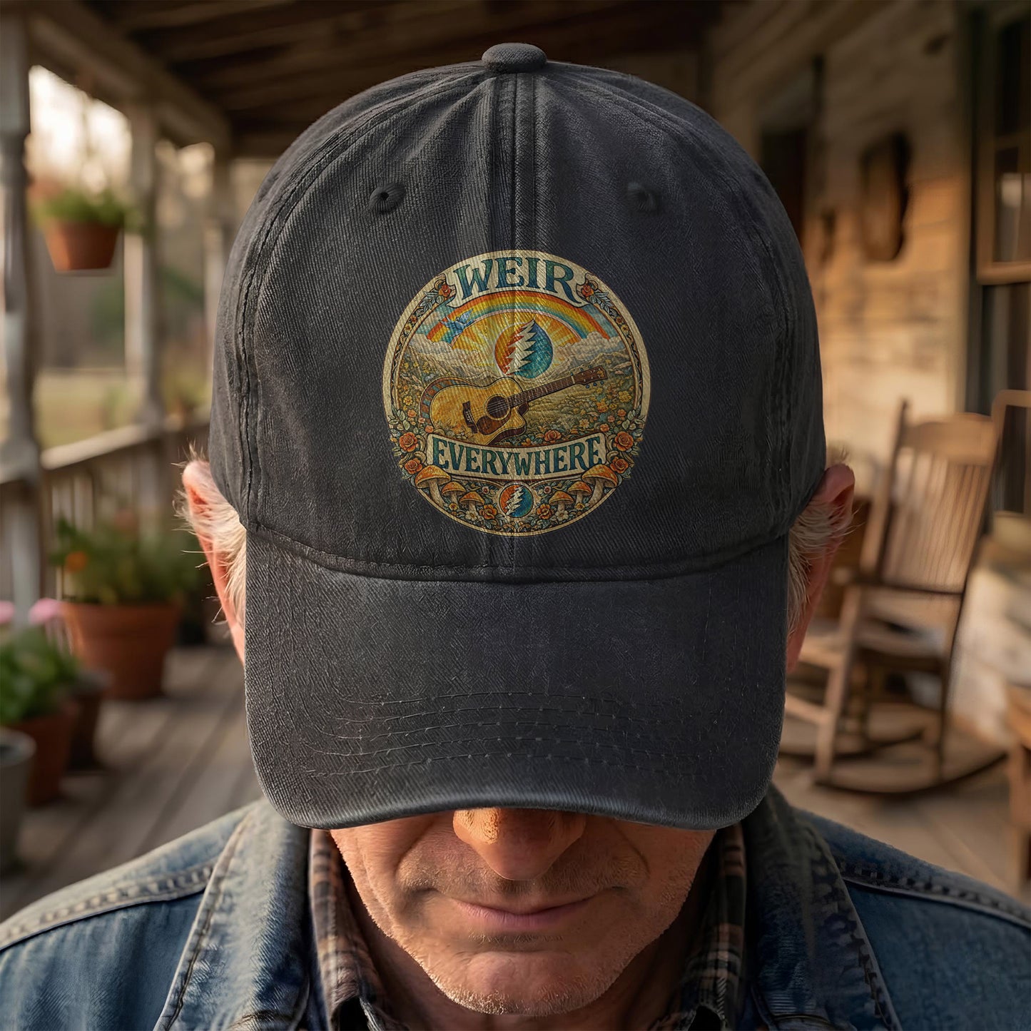 Grateful Dead Bob Weir Everywhere Acoustic Guitar Denim Cap – Retro Vintage Dad Cap Gift For Dad (With Box)