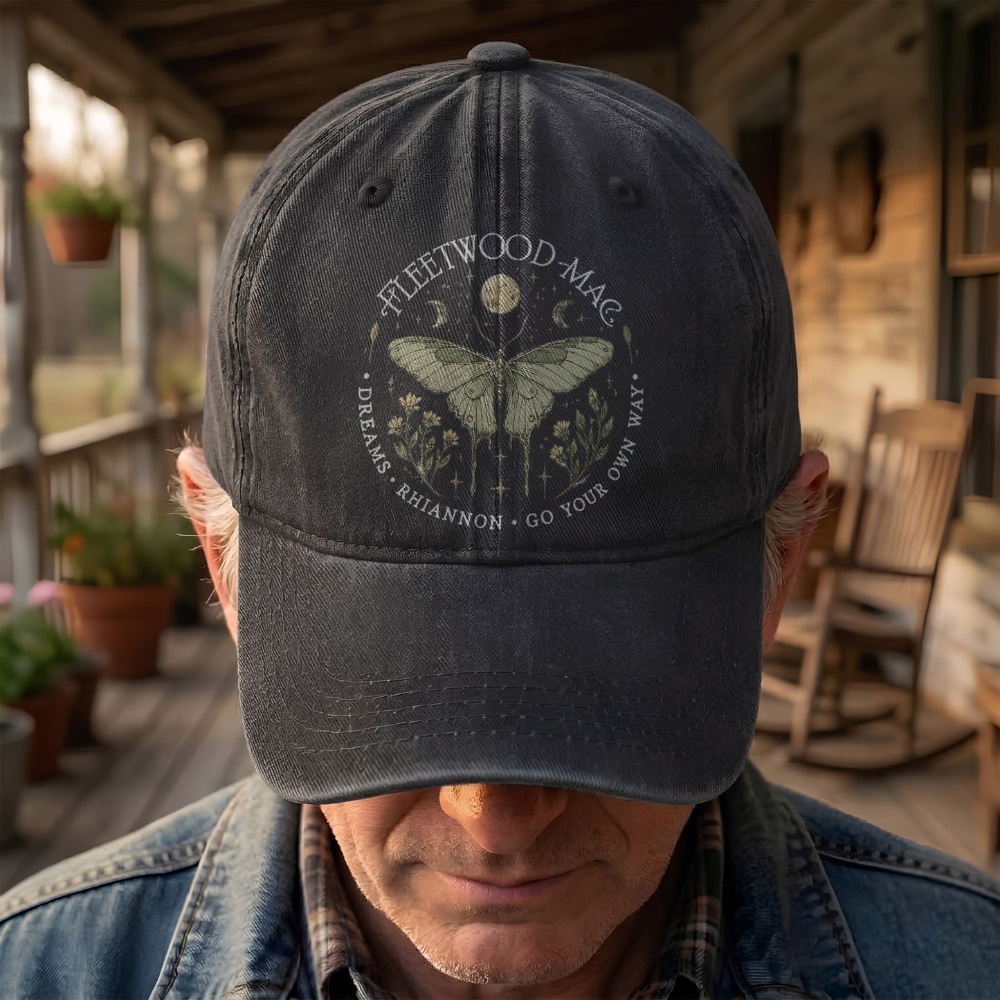 Fleetwood Mac Butterfly Mystical Graphic Vintage Denim Cap – Retro Dad Cap (With Box)