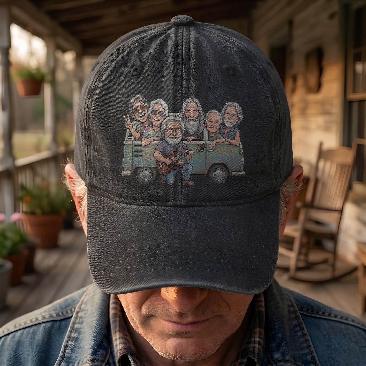 Grateful Dead Band Cartoon VW Bus Graphic Music Merch Denim Cap – Retro Vintage Dad Cap Gift For Dad (With Box)