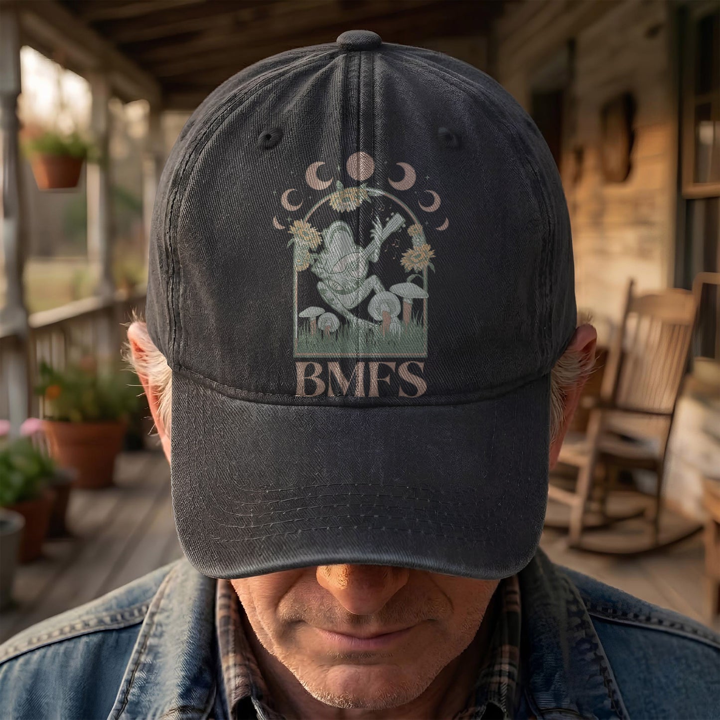 Billy Strings BMFS Frog Mandolin Sunflowers Moon Phase Vintage Graphic Denim Cap – Retro Vintage Dad Cap Gift For Dad (With Box)