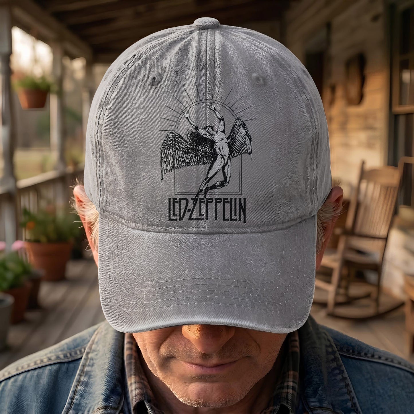 Led Zeppelin Falling Icarus Denim Cap – Retro Vintage Rock Band Dad Cap Gift For Dad (With Box)