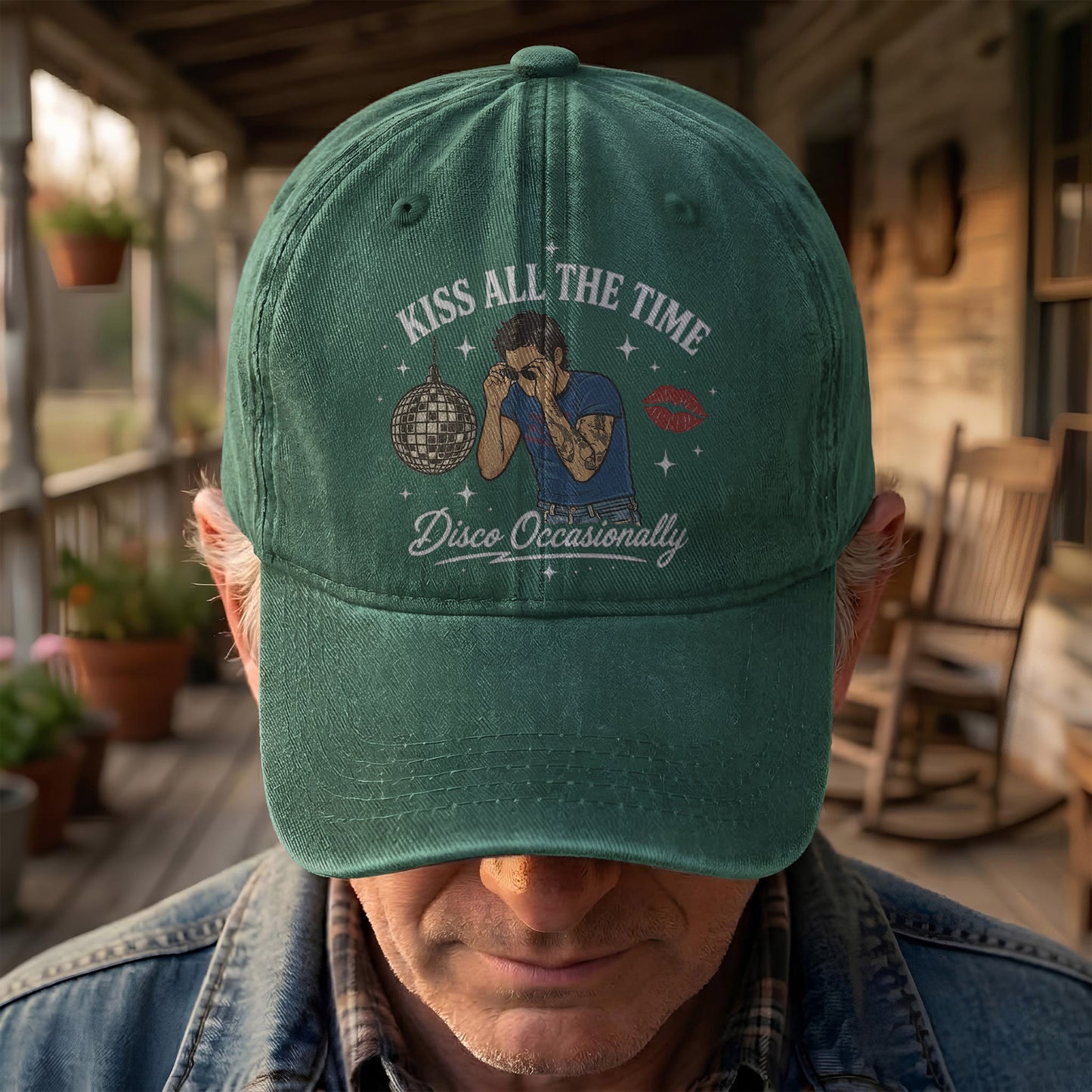 Kiss All The Time Disco Harry Styles Illustration Denim Cap – Retro Vintage Dad Cap Gift For Dad (With Box)
