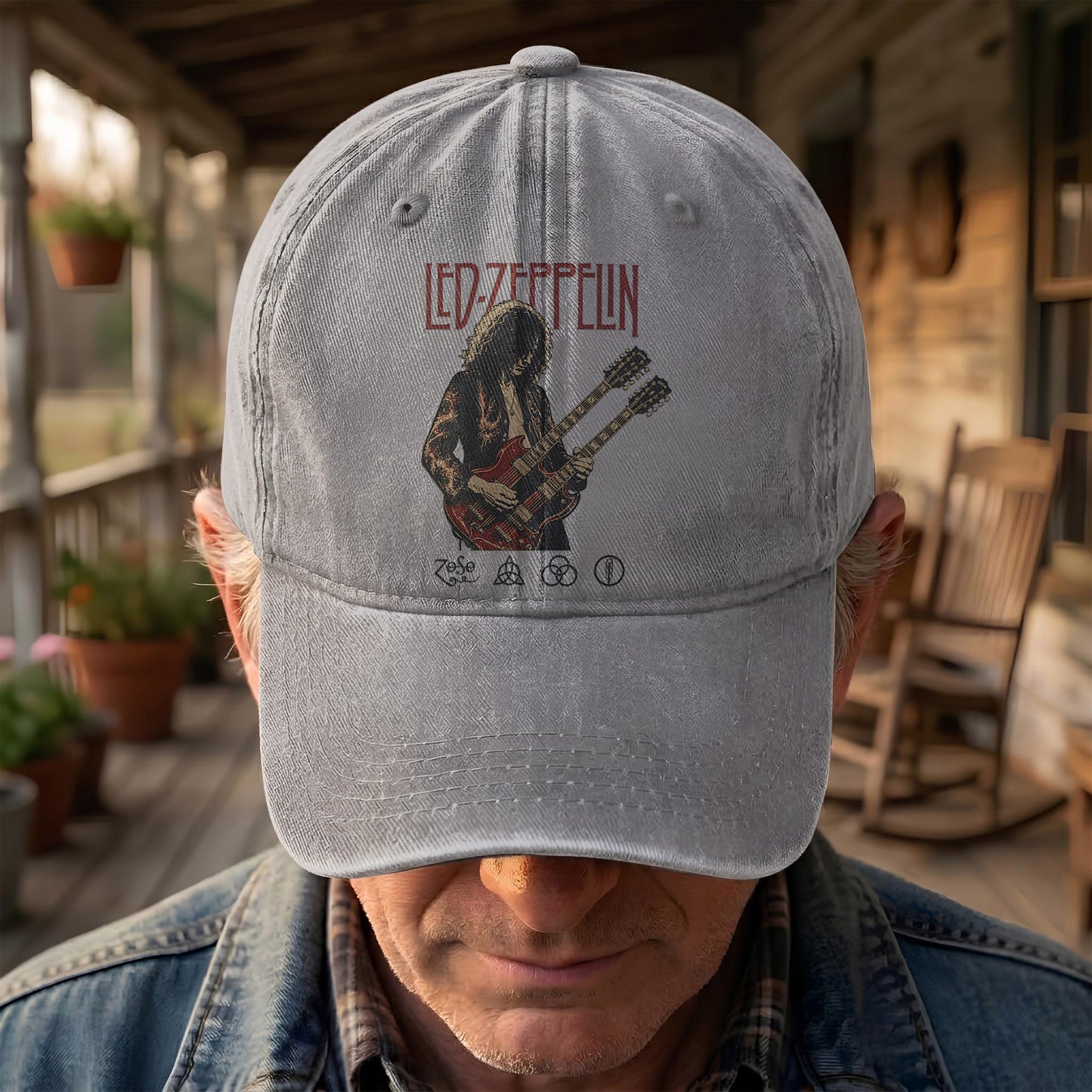 Led Zeppelin Jimmy Page Zoso Logo Denim Cap – Retro Vintage Dad Cap Gift For Dad (With Box)