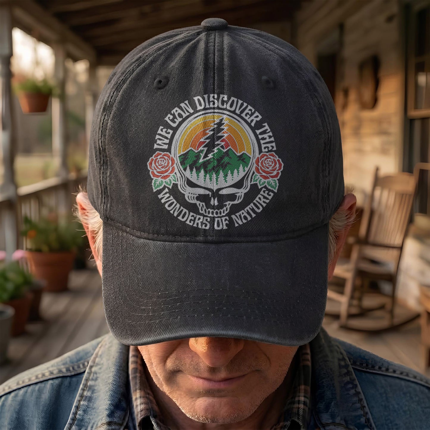 Grateful Dead We Can Discover The Wonders of Nature Skull And Rose Denim Cap – Retro Vintage Dad Cap Gift For Dad (With Box)