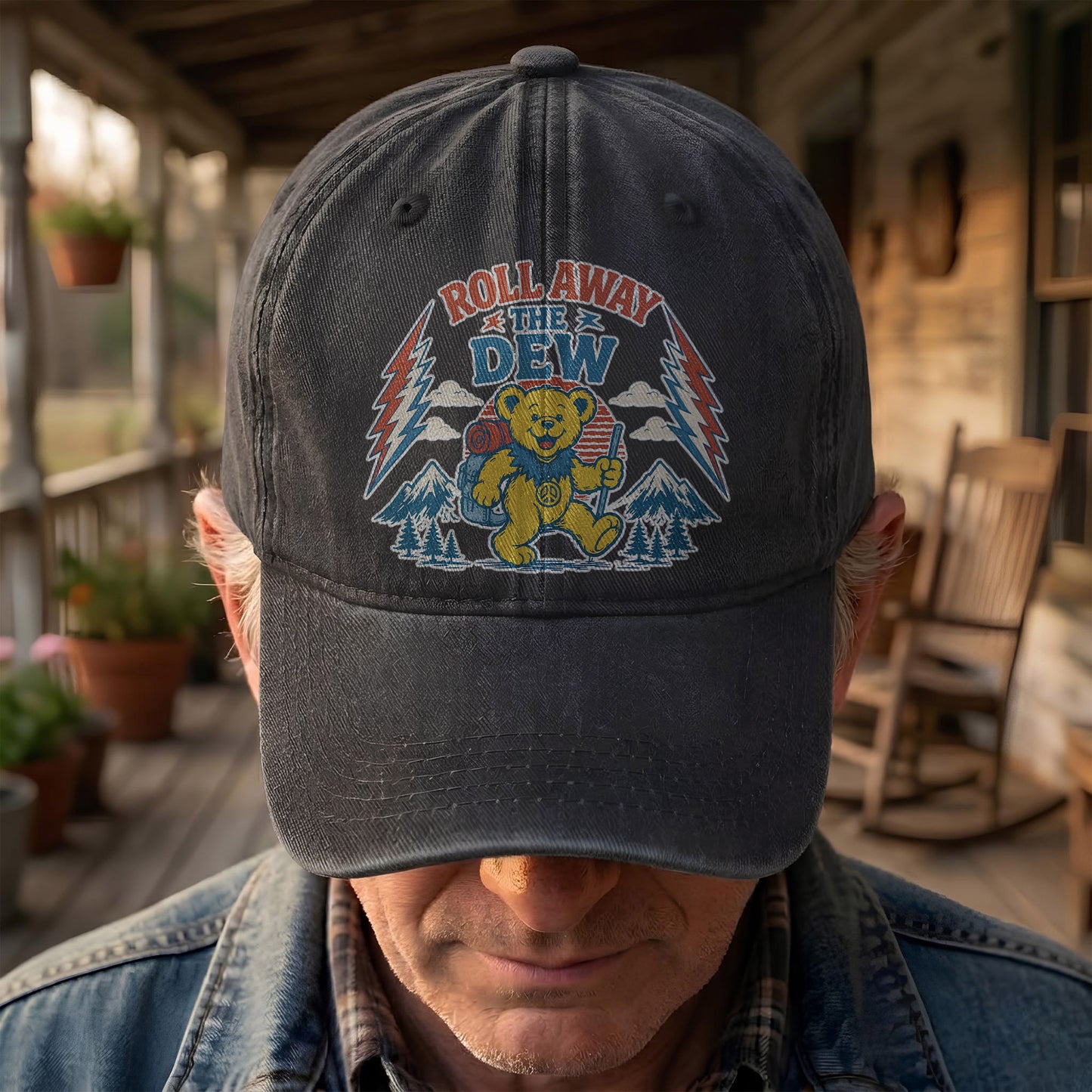 Grateful Dead Franklin's Tower Roll Away The Dew Dancing Bear Hiking Denim Cap – Retro Vintage Dad Cap Gift For Dad (With Box)