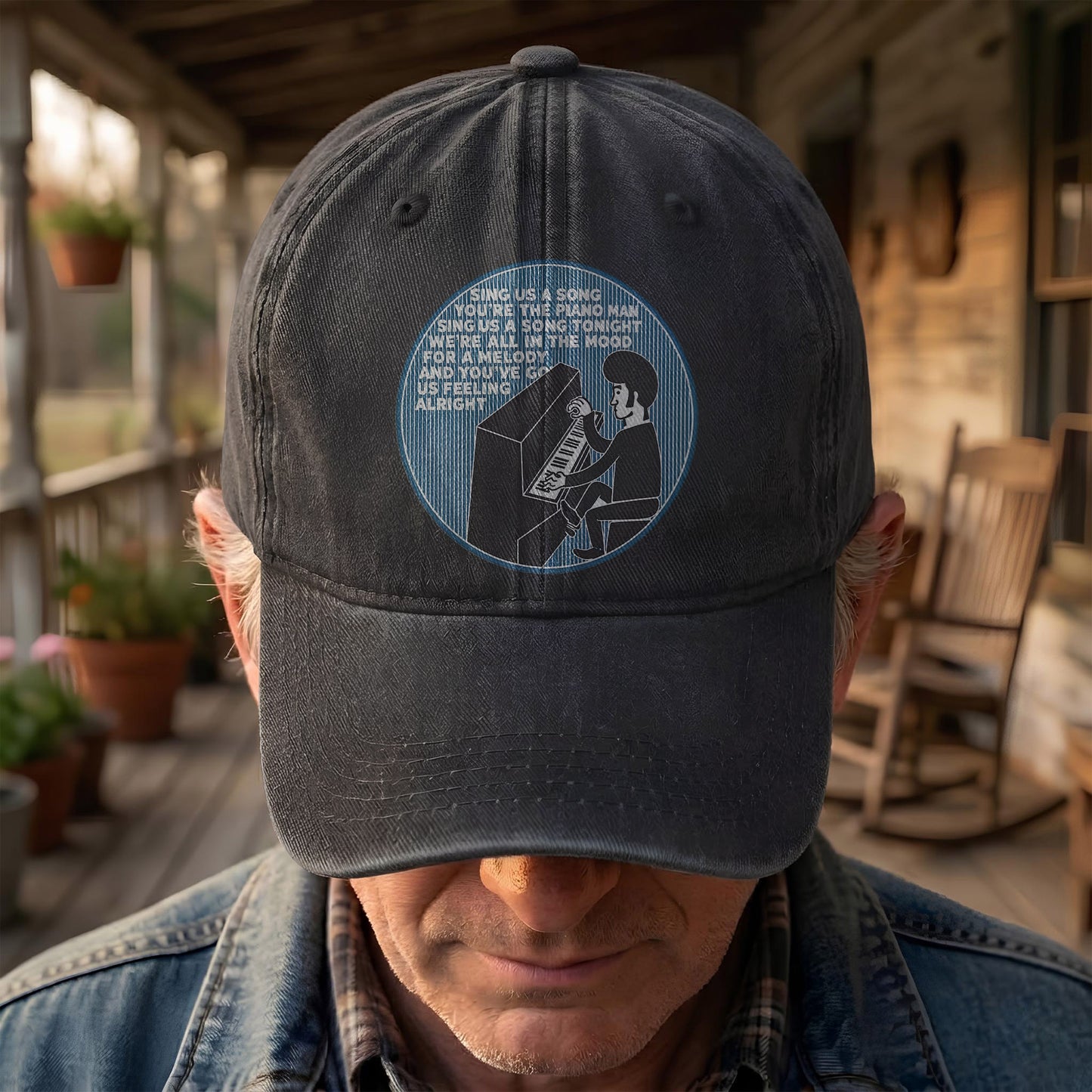 Billy Joel Piano Man Sing Us A Song Lyrics Vintage Graphic Denim Cap – Retro Vintage Dad Cap Gift For Dad (With Box)