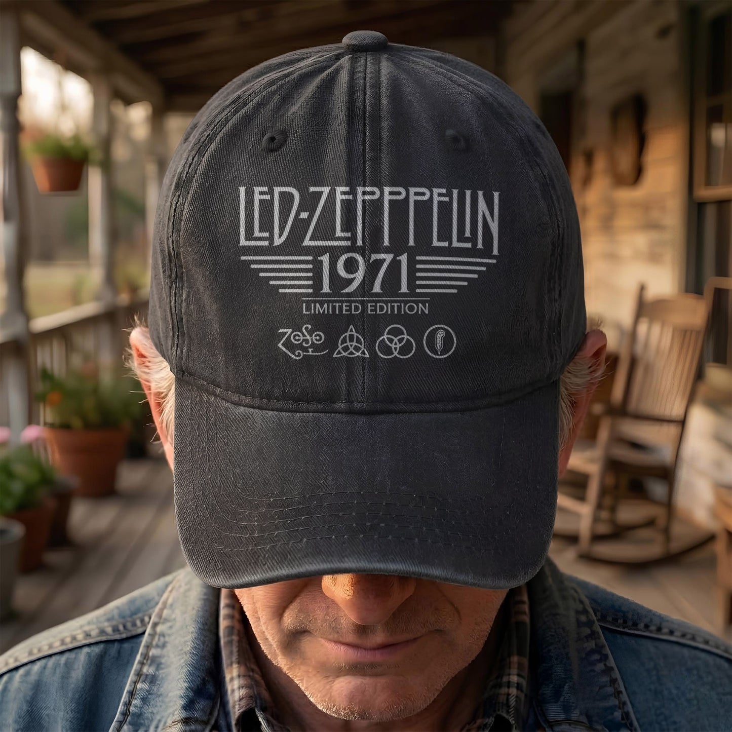 Led Zeppelin 1971 Four Symbols Denim Cap – Vintage Dad Cap Gift For Dad (With Box)