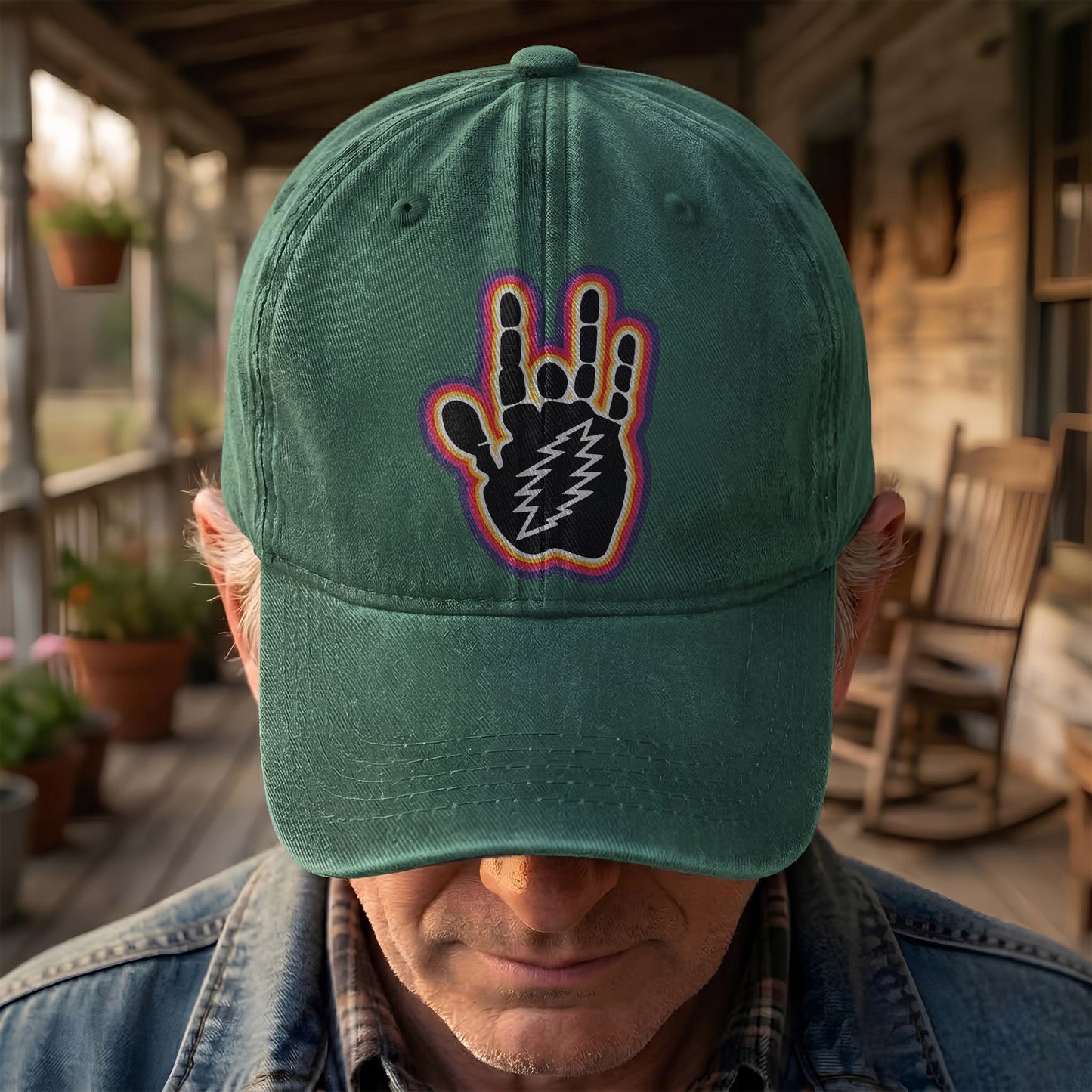 Grateful Dead Jerry Garcia Hand With Lightning Bolt Denim Cap – Retro Vintage Dad Cap Gift For Dad (With Box)