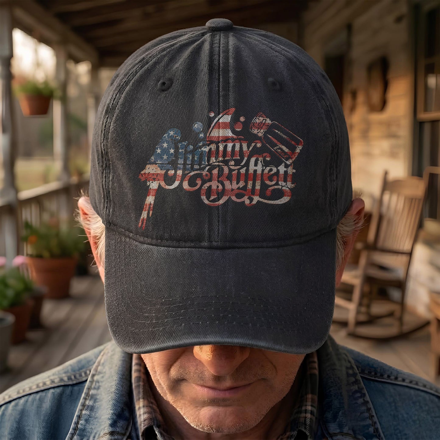 Jimmy Buffett Margaritaville Patriotic American Flag Parrot Music Merch Denim Cap – Retro Vintage Dad Cap Gift For Dad (With Box)