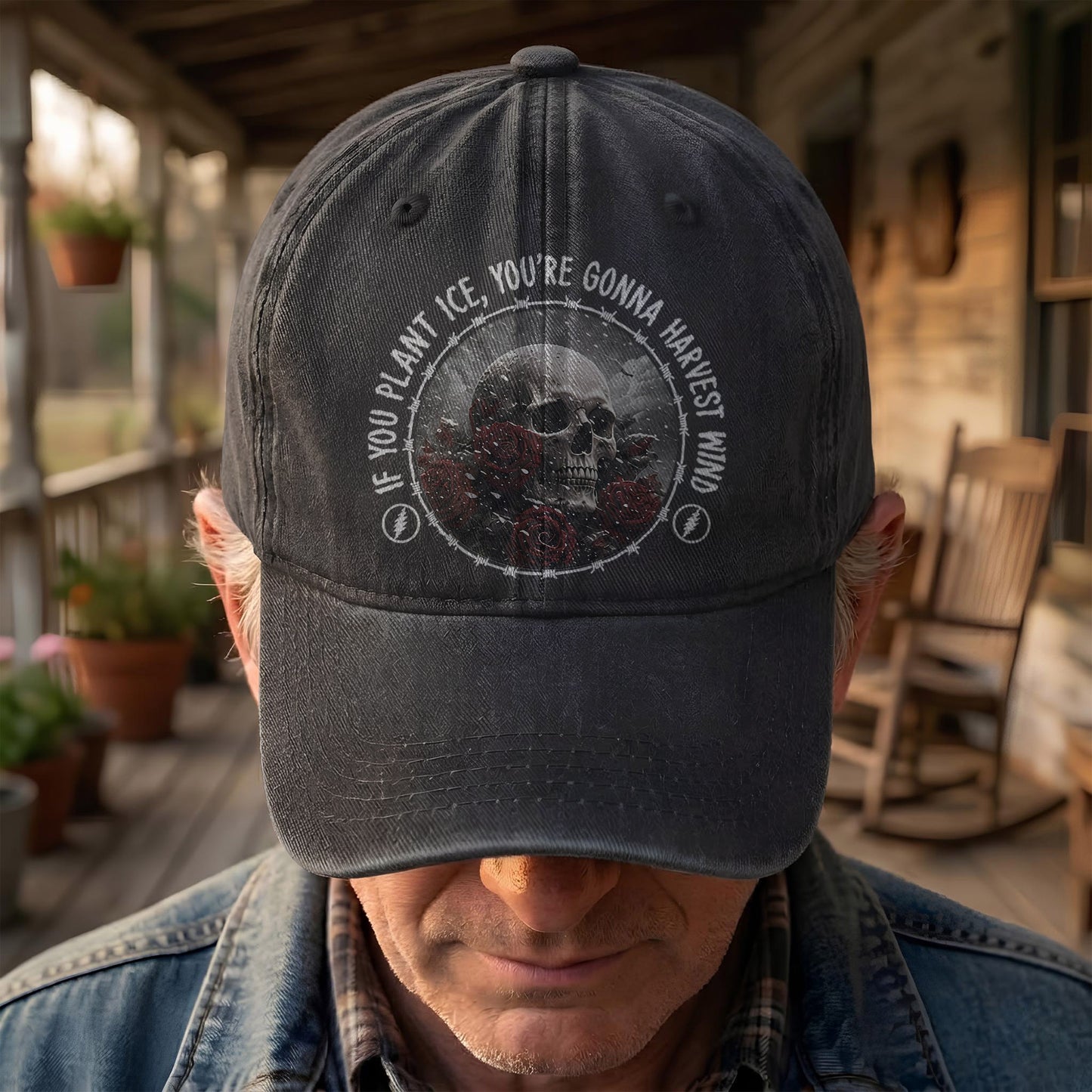 Grateful Dead Skull Franklin's Tower Lyrics Vintage Denim Cap – Retro Dad Cap (With Box)