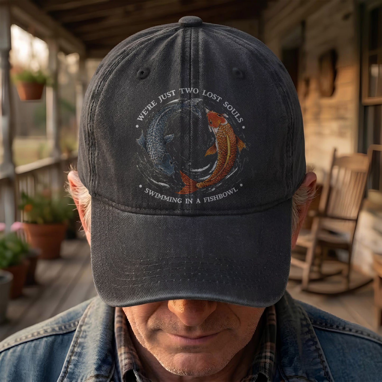 Pink Floyd We're Just Two Lost Souls Swimming In A Fish Bowl Vintage Denim Cap – Retro Dad Cap (With Box)