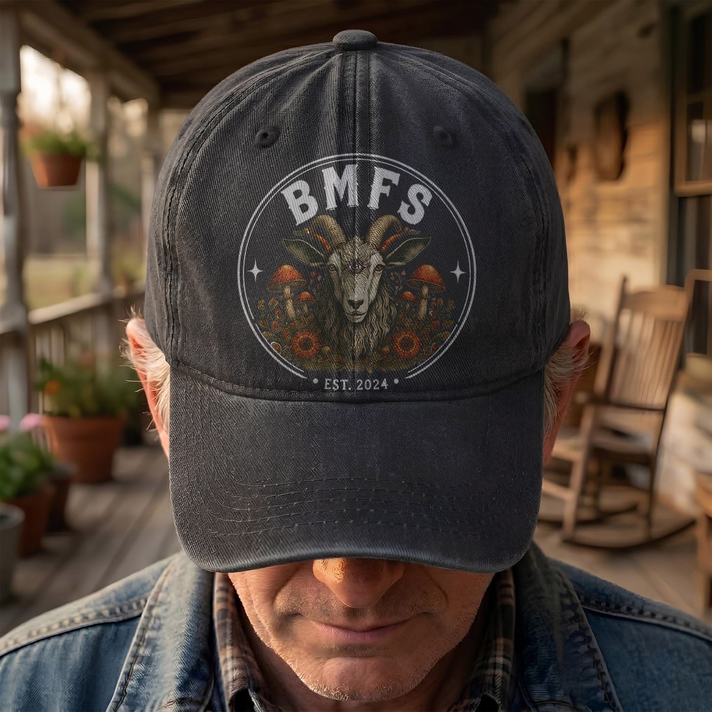 Billy Strings BMFS Goat Three Eyed Goat Mushroom Vintage Graphic Denim Cap – Retro Vintage Dad Cap Gift For Dad (With Box)