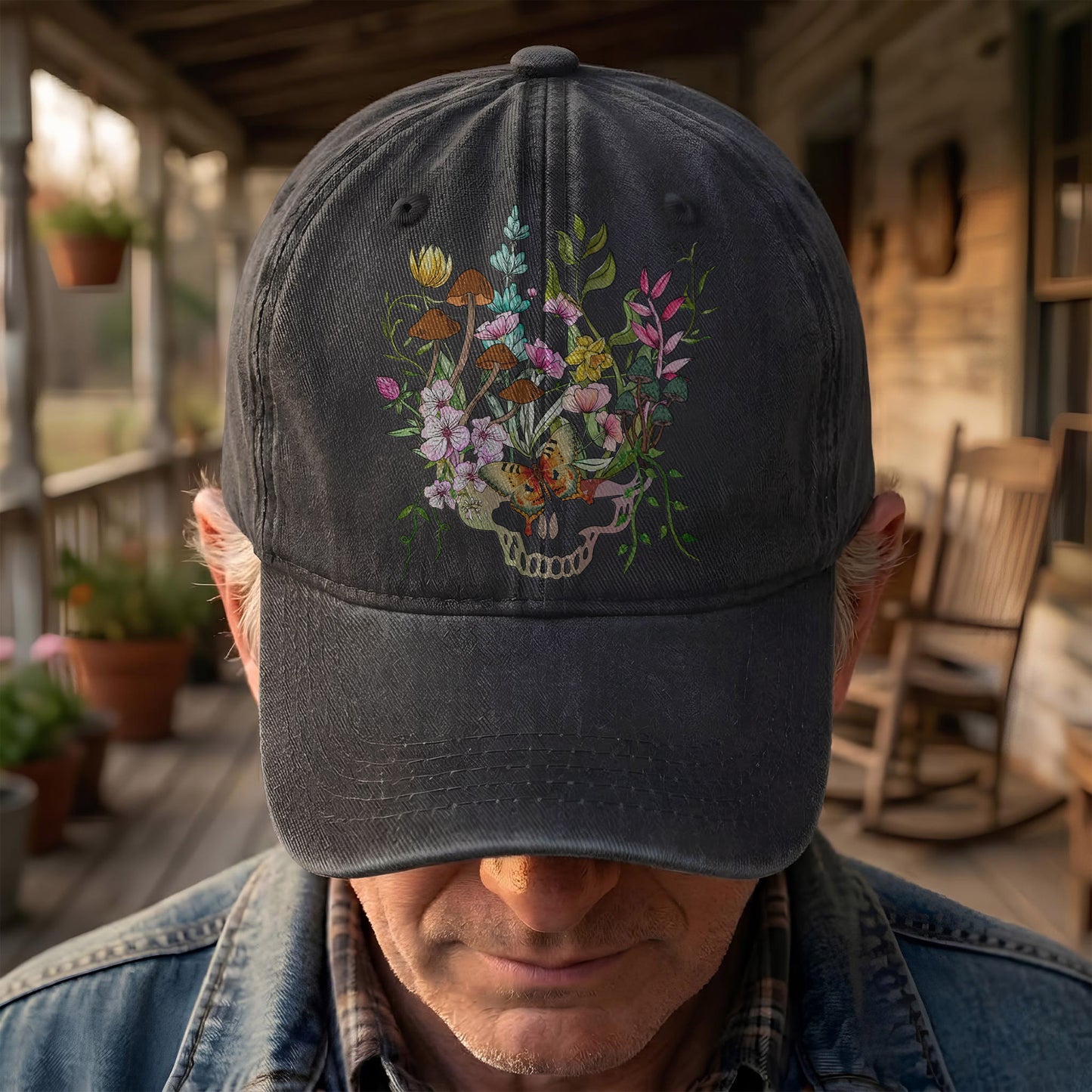 Grateful Dead Botanical Stealie Skull And Flower Denim Cap – Retro Vintage Dad Cap Gift For Dad (With Box)