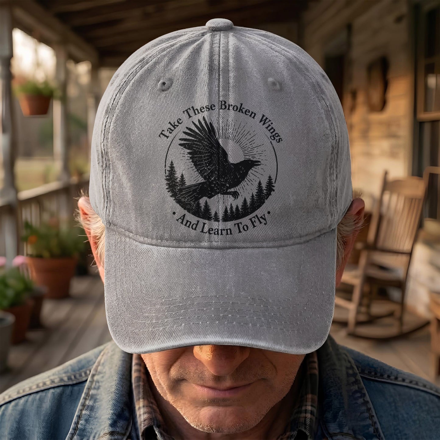 Broken Wings Take These Broken Wings And Learn To Fly Denim Cap – Retro Vintage Dad Cap Gift For Dad (With Box)