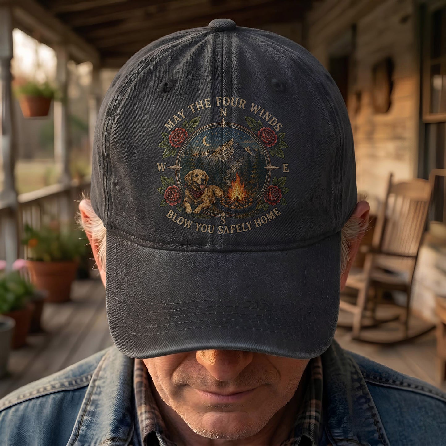 Grateful Dead Franklin's Tower May The Four Winds Blow You Safely Home Dog Campfire Denim Cap – Retro Vintage Dad Cap Gift For Dad (With Box)
