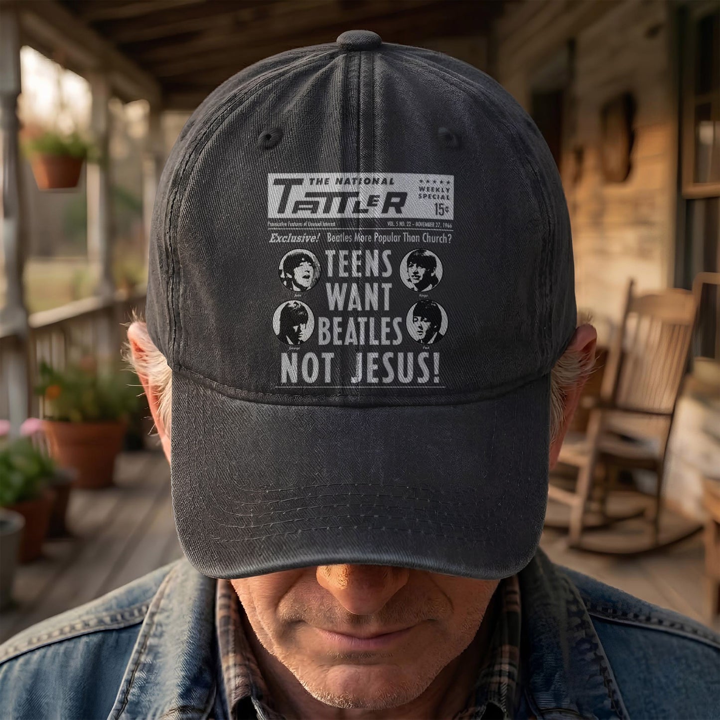 Teens Want Beatles Not Jesus Denim Cap – Retro Rock Music Fan Cap (With Box)