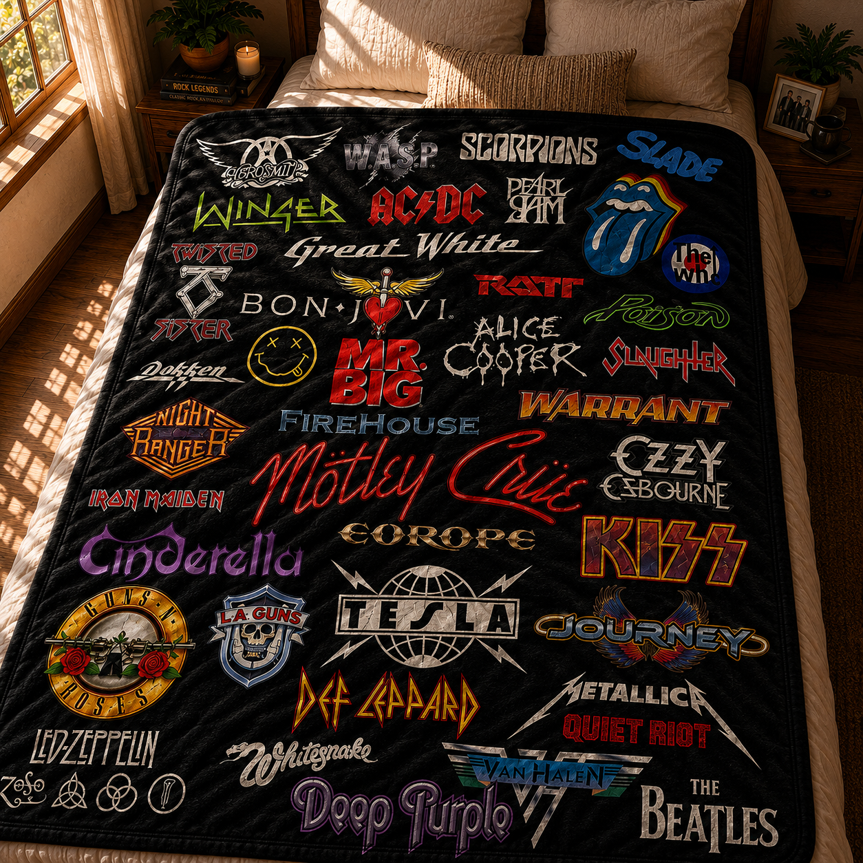 Classic Rock Legends Sherpa Blanket – Vintage Band Logo Fleece Throw Blanket for Rock Music Fans