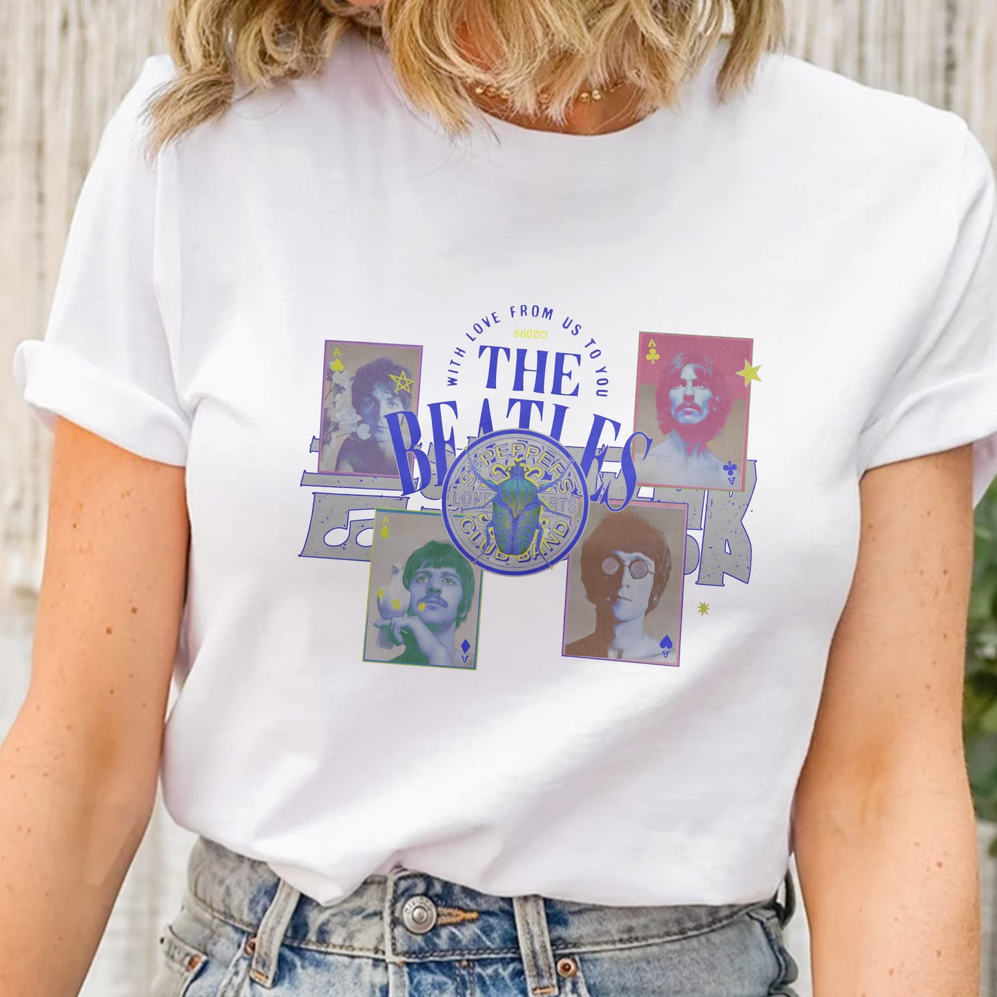 The Beatles Vintage Collage T-Shirt – With Love From Us To You Retro Band Tee