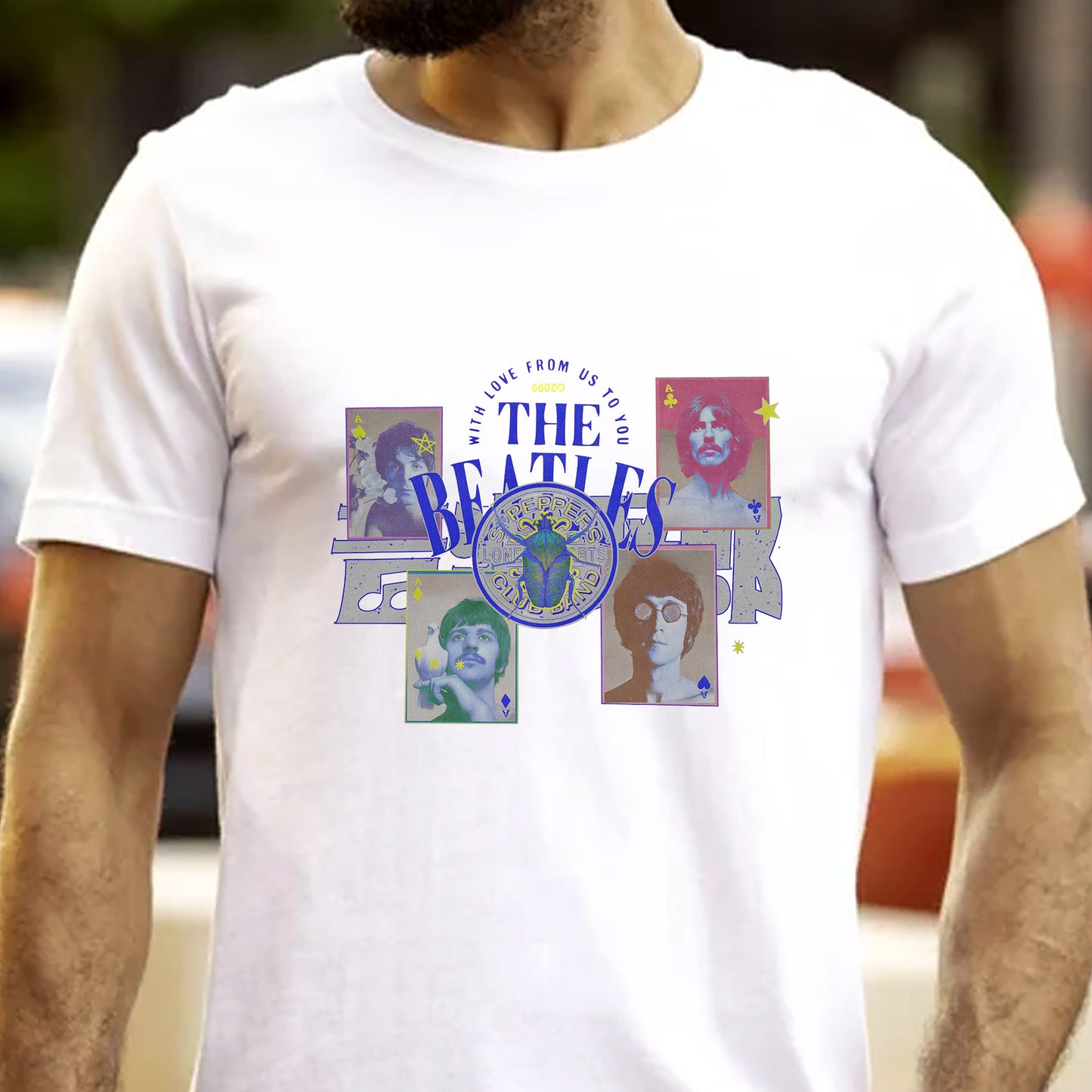 The Beatles Vintage Collage T-Shirt – With Love From Us To You Retro Band Tee