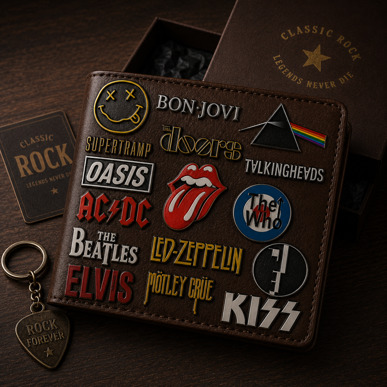 Classic Rock Legends Wallet – Vintage Band Logo Leather Wallet (With Box)