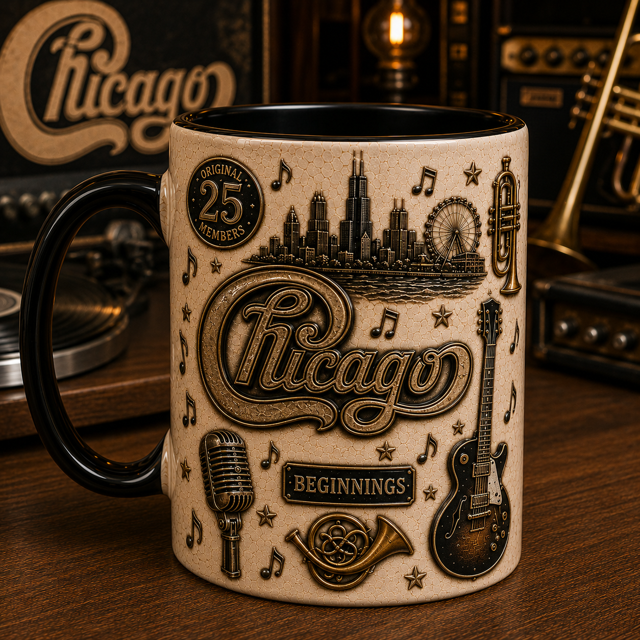 Chicago Band 25 Original Members Mug – Classic Rock Coffee Cup, Beginnings Music Gift for Chicago Fans