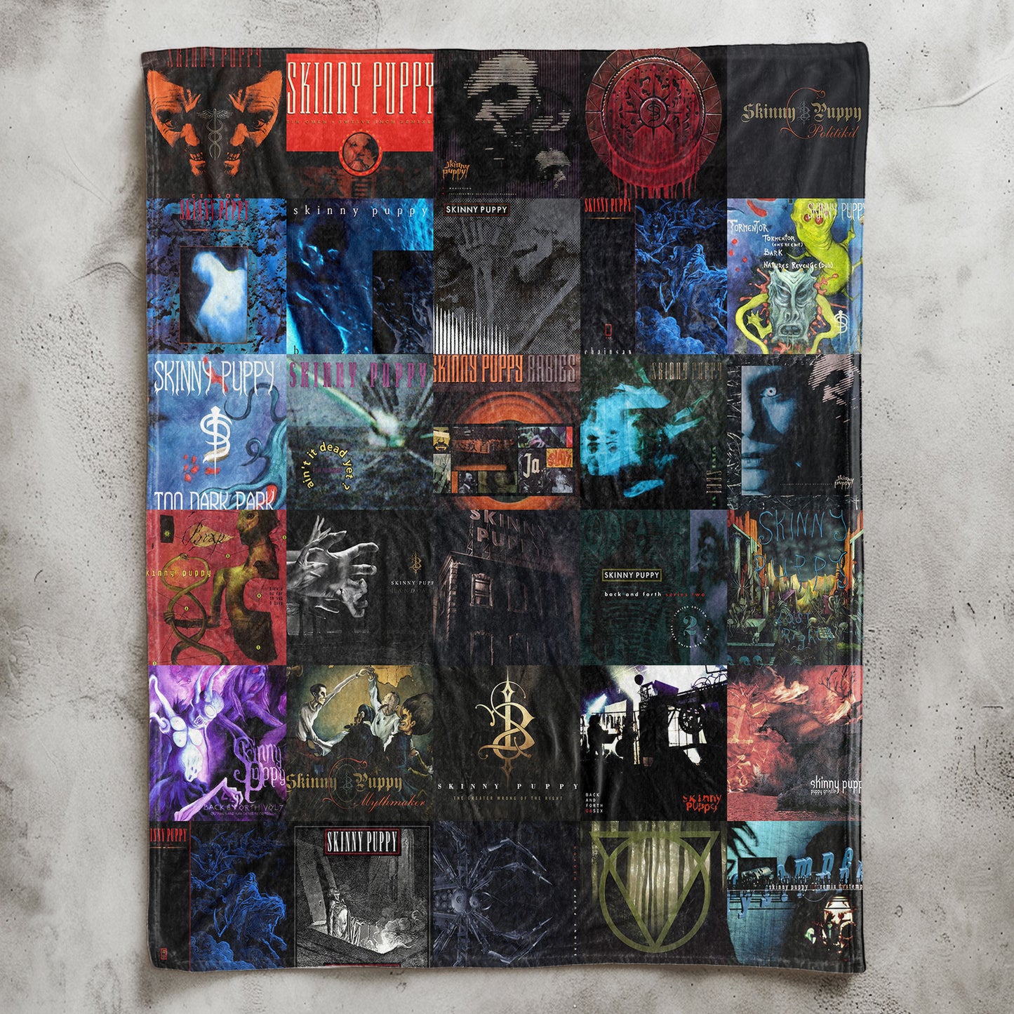 Skinny Puppy Sherpa Blanket – Iconic Album Cover Collage Cozy Throw for Industrial Music Fans