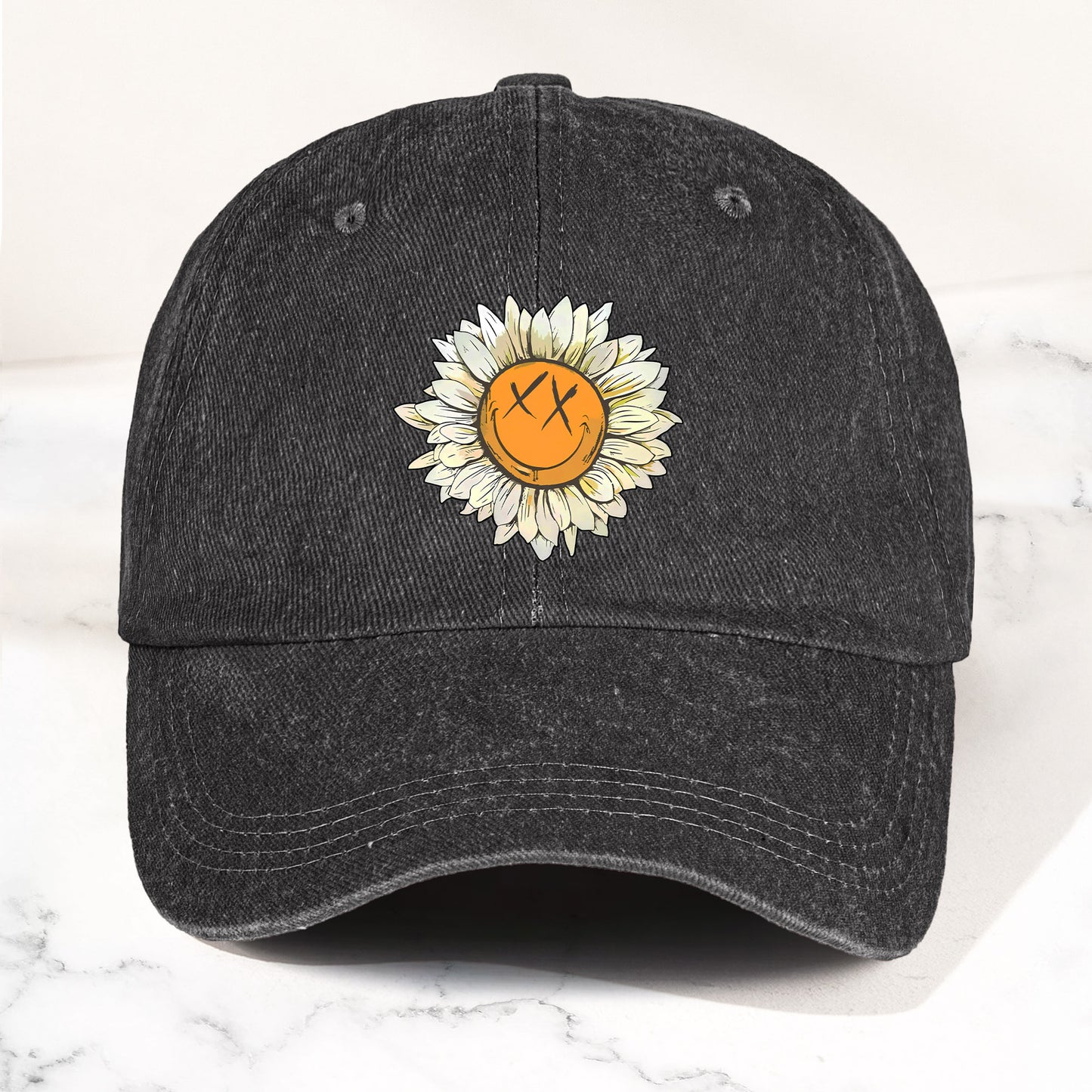Blink-182 Denim Cap – Sunflower Smiley Aesthetic Dad Hat (With Box)