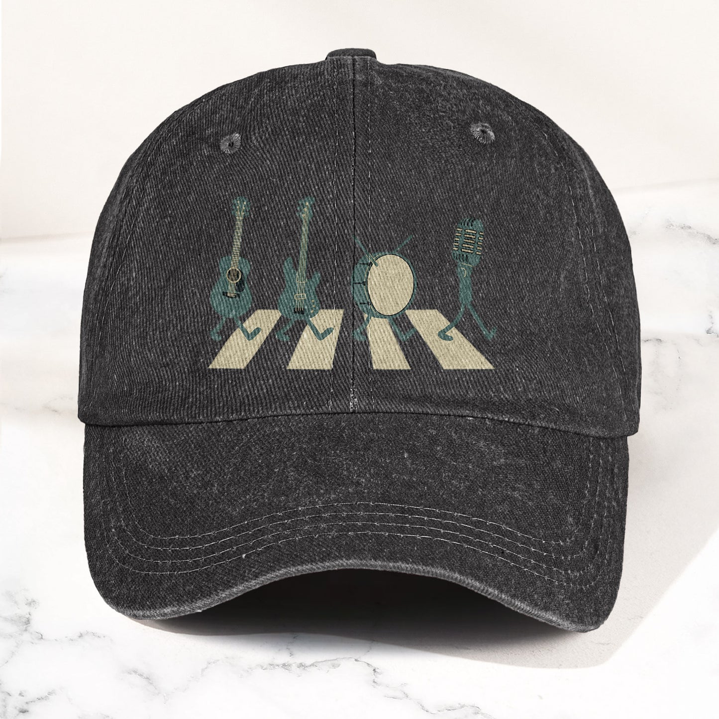 The Beatles Music Instruments Abbey Road Style Parody Vintage Denim Cap – Retro Music Band Cap Gift For Dad (With Box)