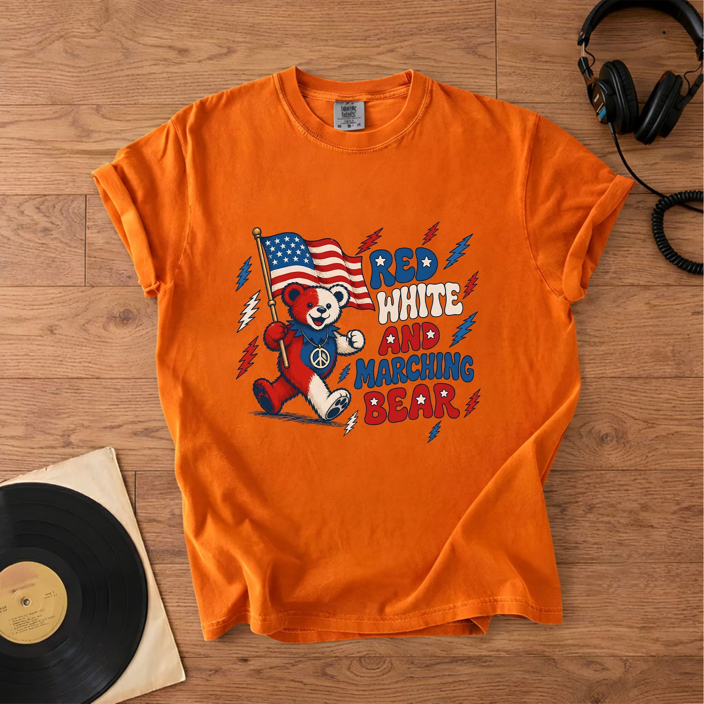 Grateful Dead Red White and Marching Bear Graphic 4th of July Patriotic T-Shirt – Retro Rock Metal Music Fan Merch Tee