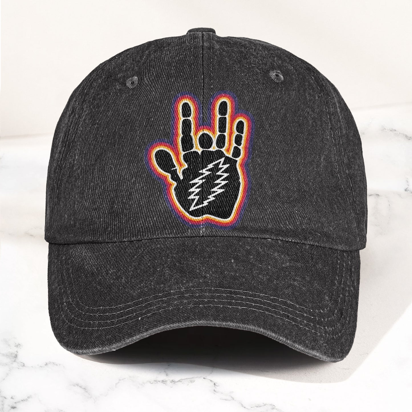 Grateful Dead Jerry Garcia Hand With Lightning Bolt Denim Cap – Retro Vintage Dad Cap Gift For Dad (With Box)