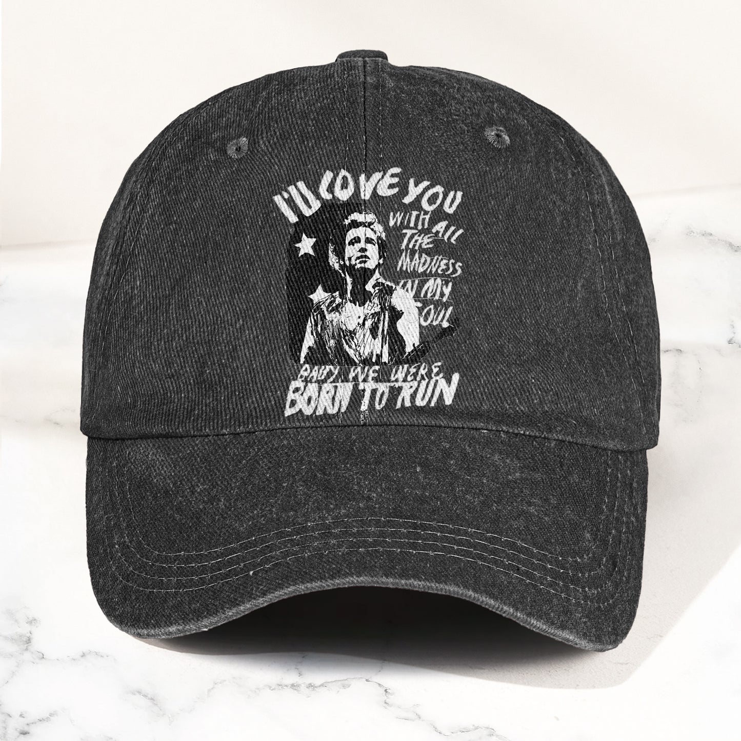 Bruce Springsteen Born to Run Lyrics Denim Cap – Retro Rock Music Fan Cap (With Box)