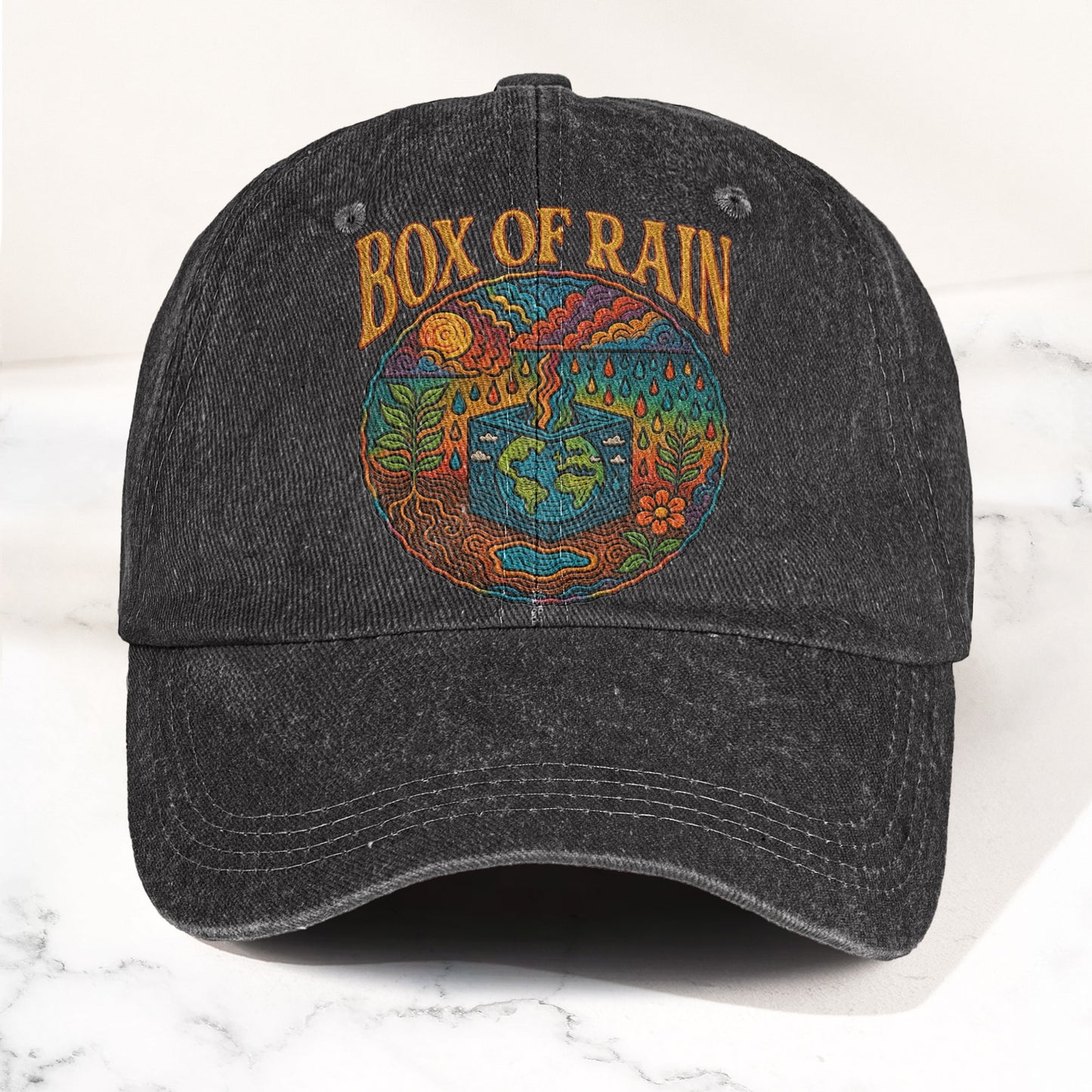 Grateful Dead Box Of Rain Earth Graphic Music Merch Denim Cap – Retro Vintage Dad Cap Gift For Dad (With Box)
